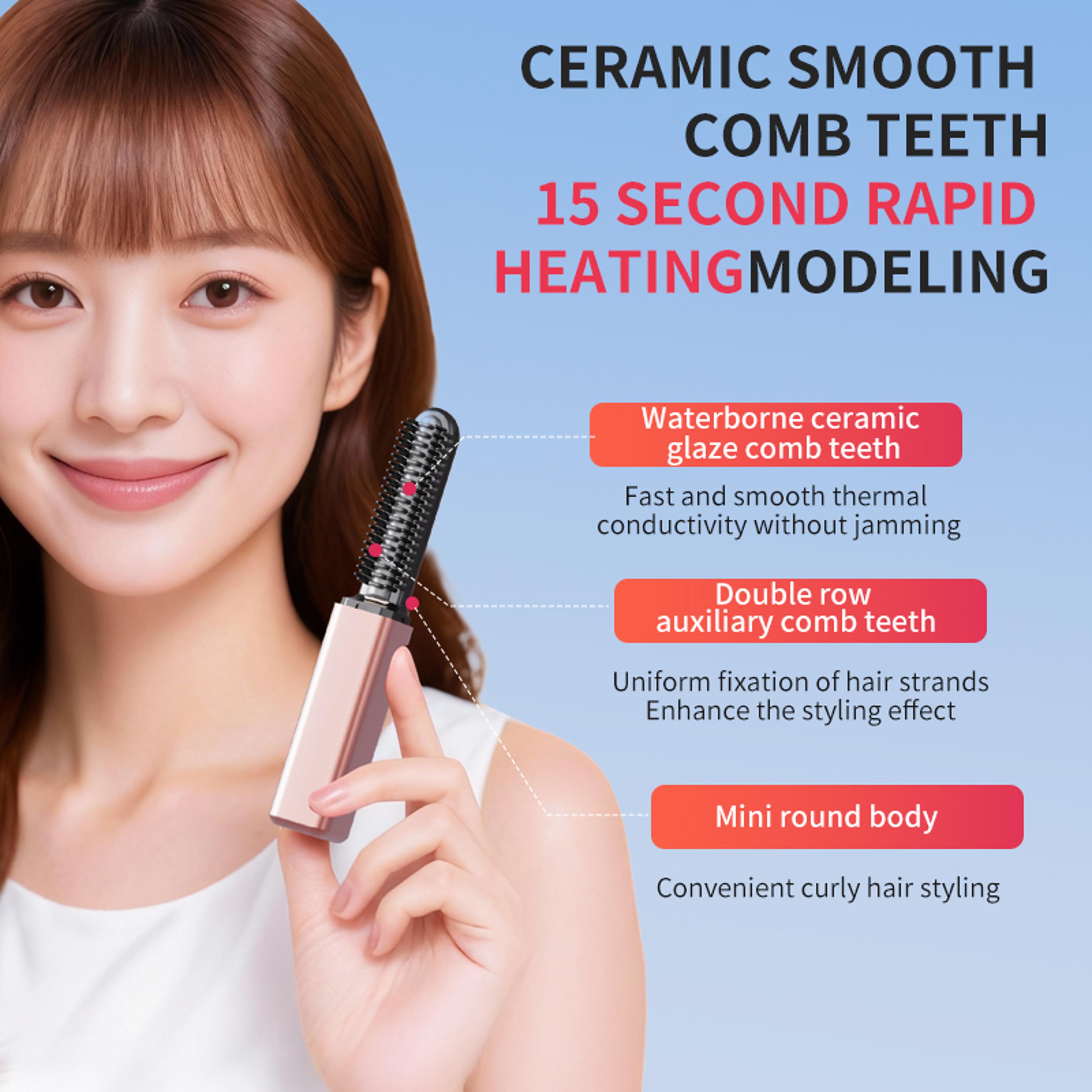 portable wireless hair straightener comb mini cordless hair styling brush