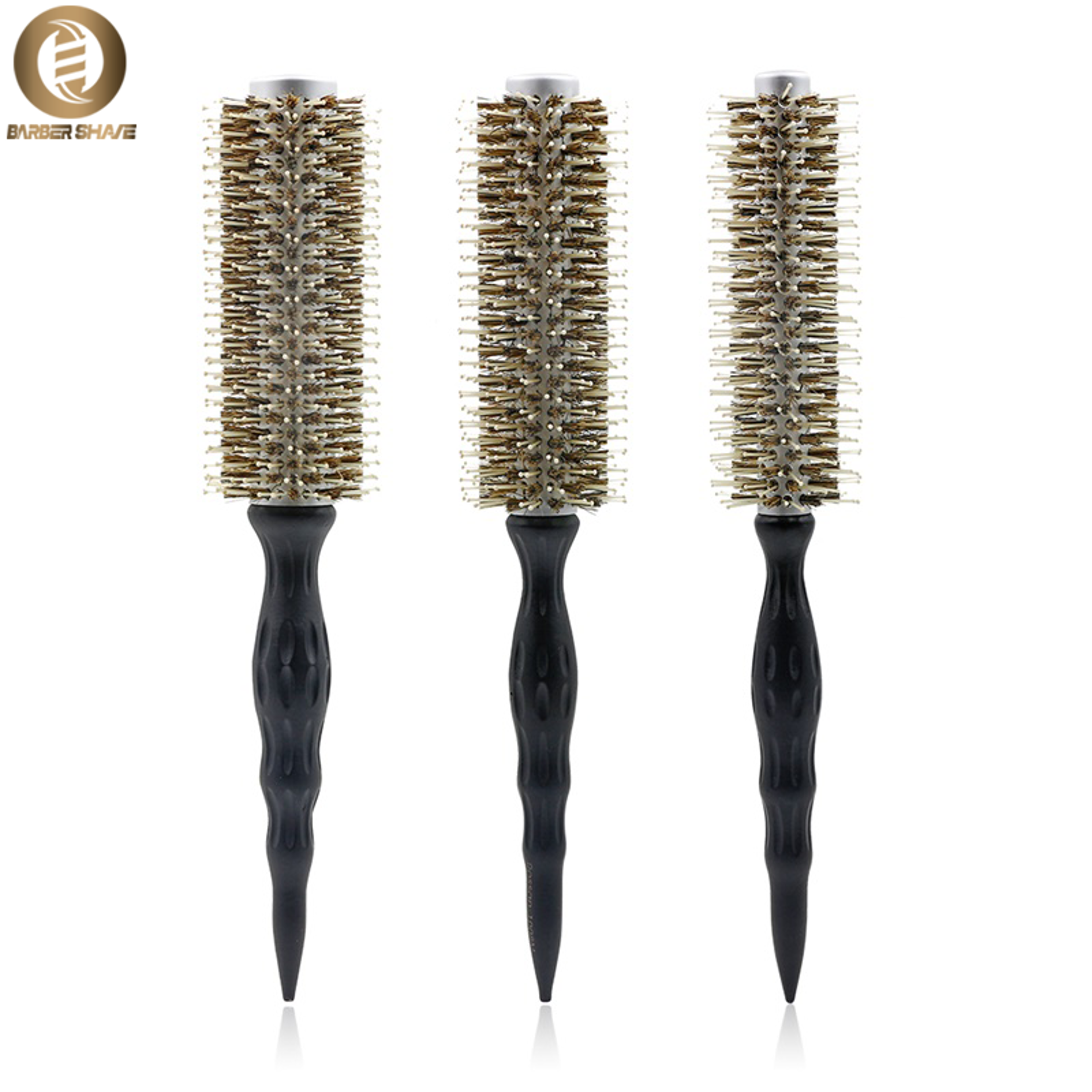 professional round hair brush with ceramic barrel and boar bristles for fast blow dry styling