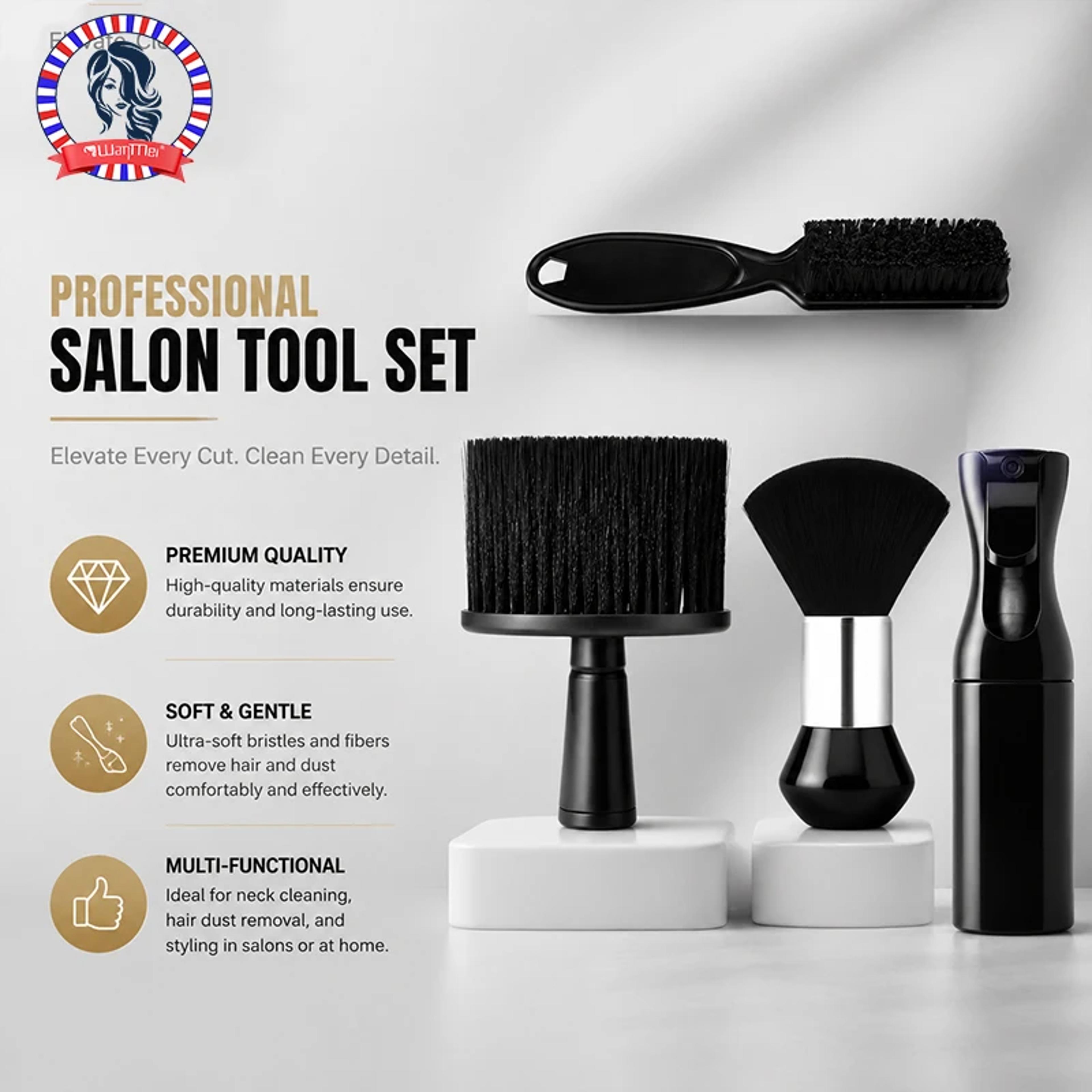 professional barber neck duster & barber spray bottle hair cutting brush salon kit
