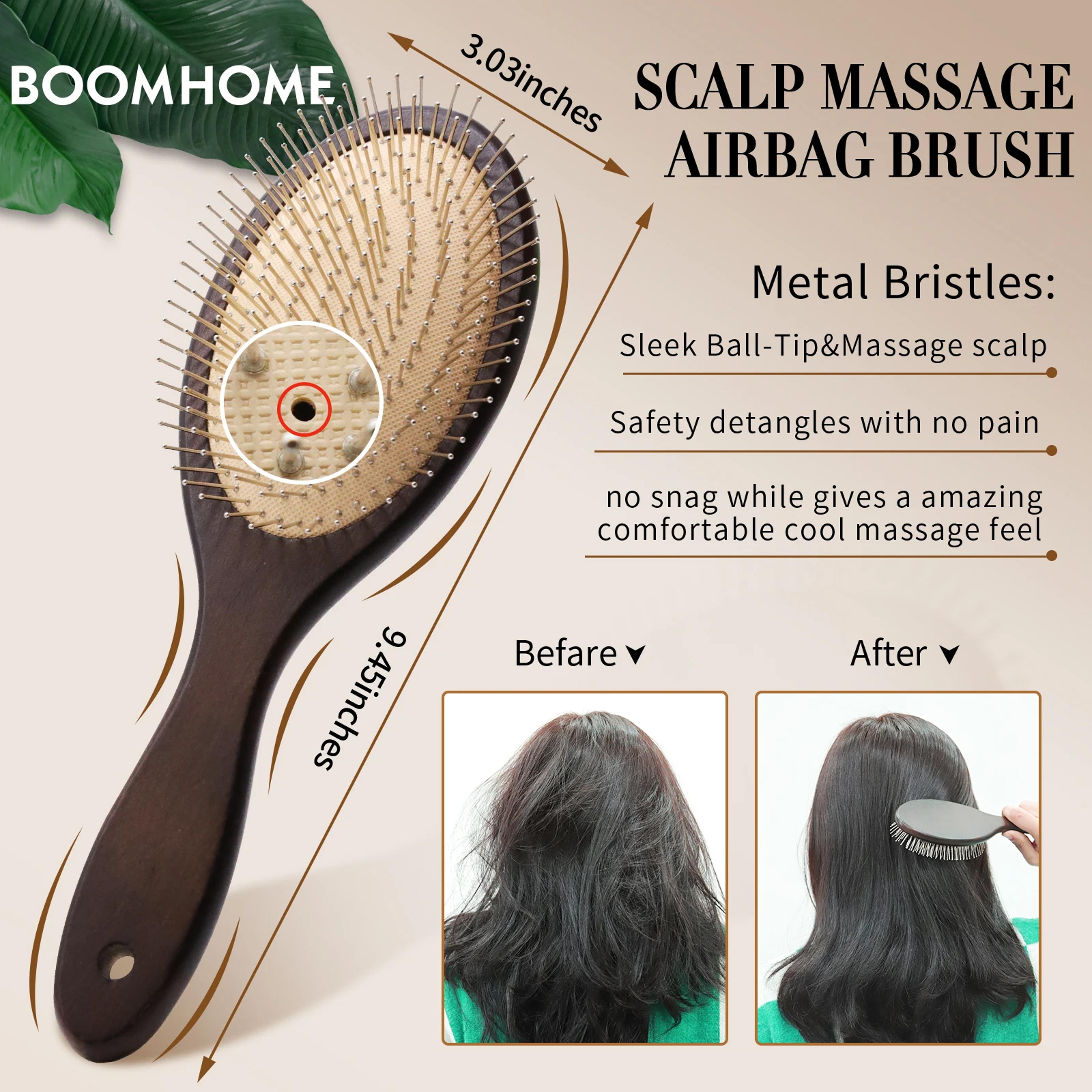 denman style scalp massage brush wooden steel pin hair brush for smooth detangling