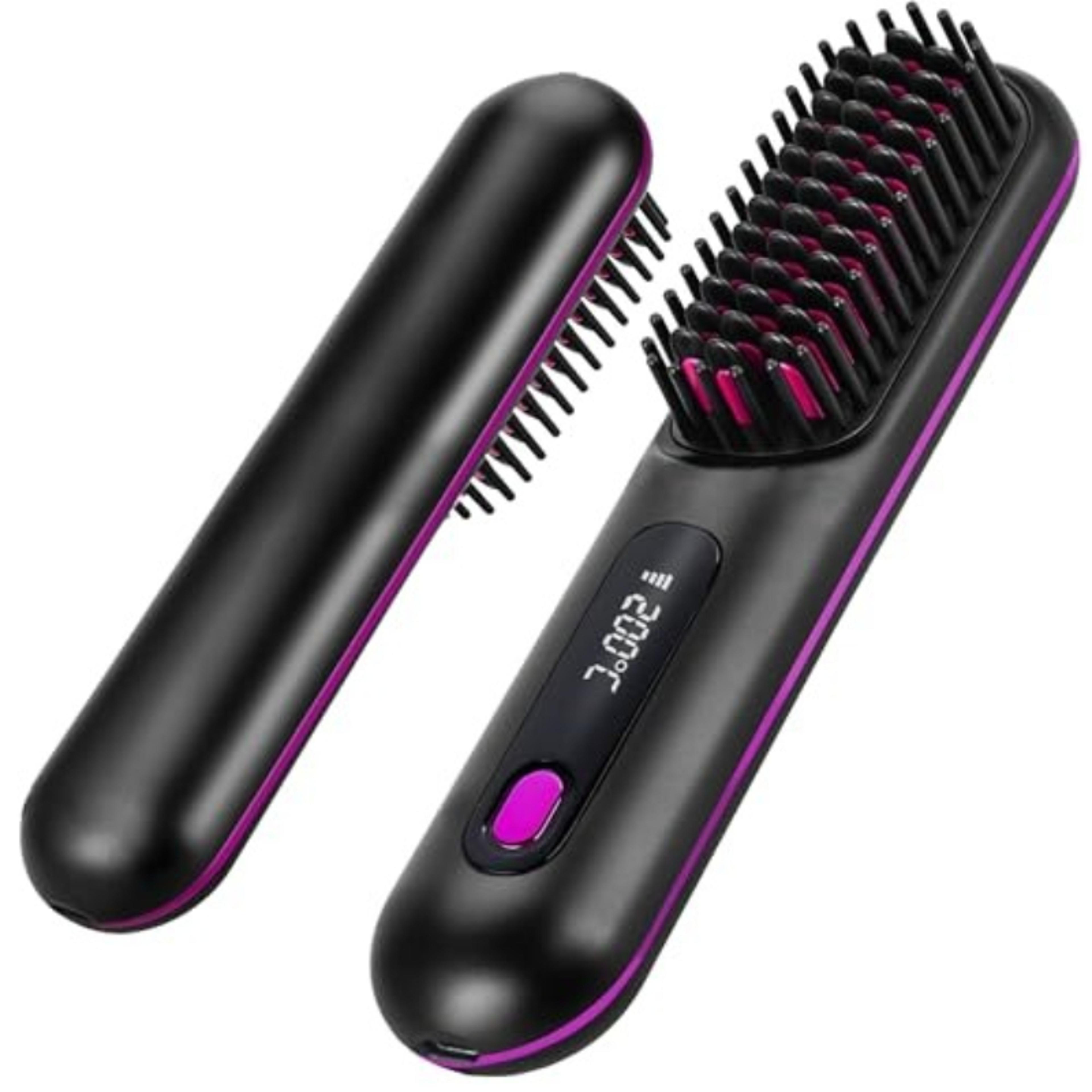 cordless hair straightener brush with lcd display portable mini travel hair styling comb