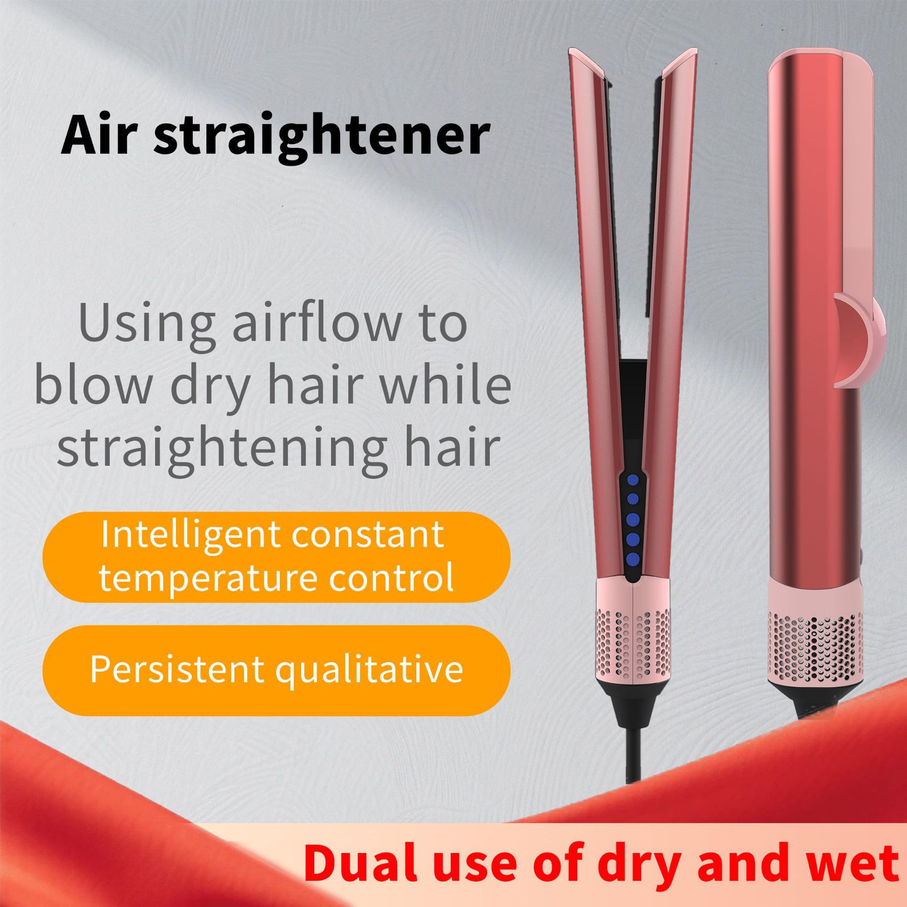 hair dryer and straightener brush with negative ion technology for wet and dry hair