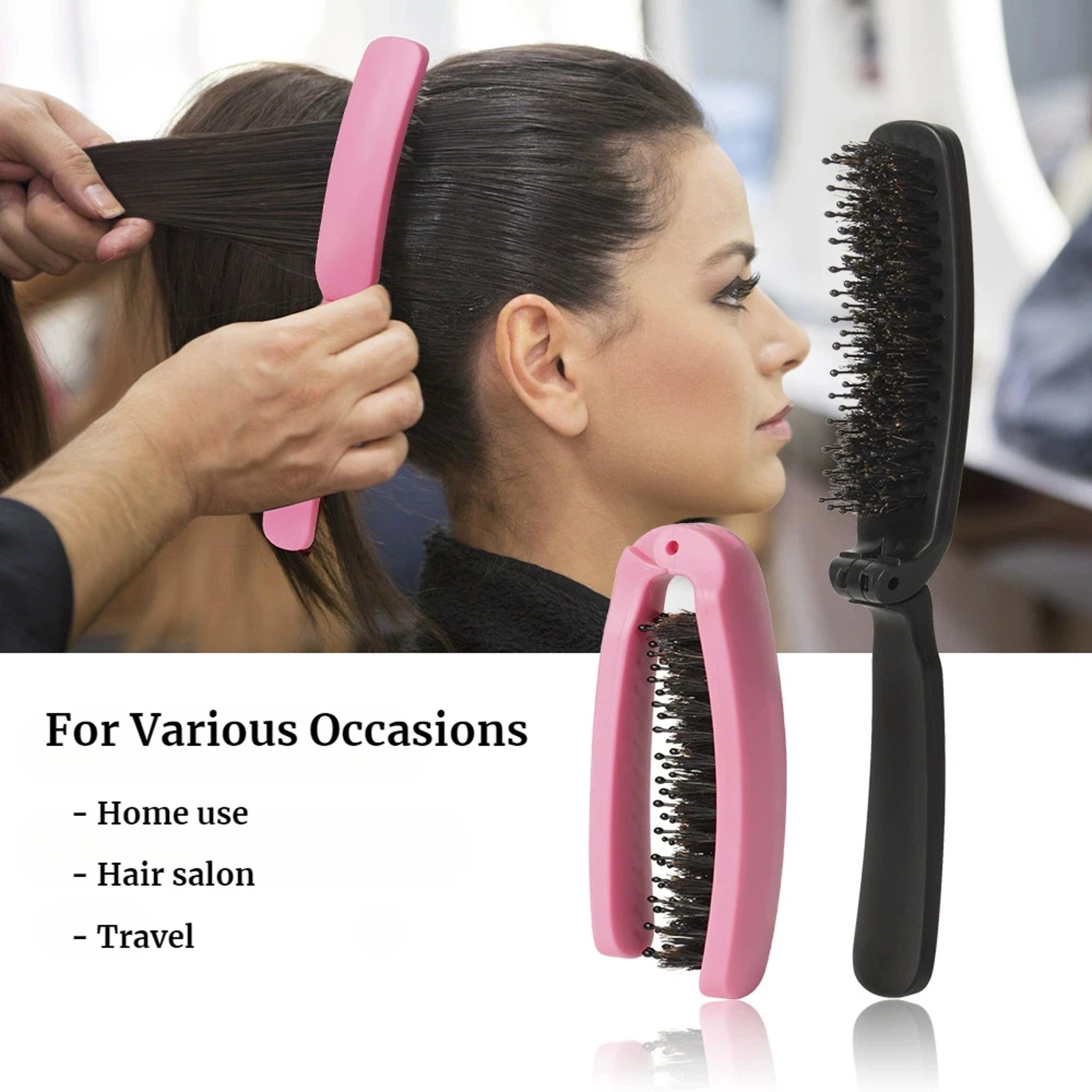portable travel hair brush with boar bristles folding detangling scalp massage hair brush