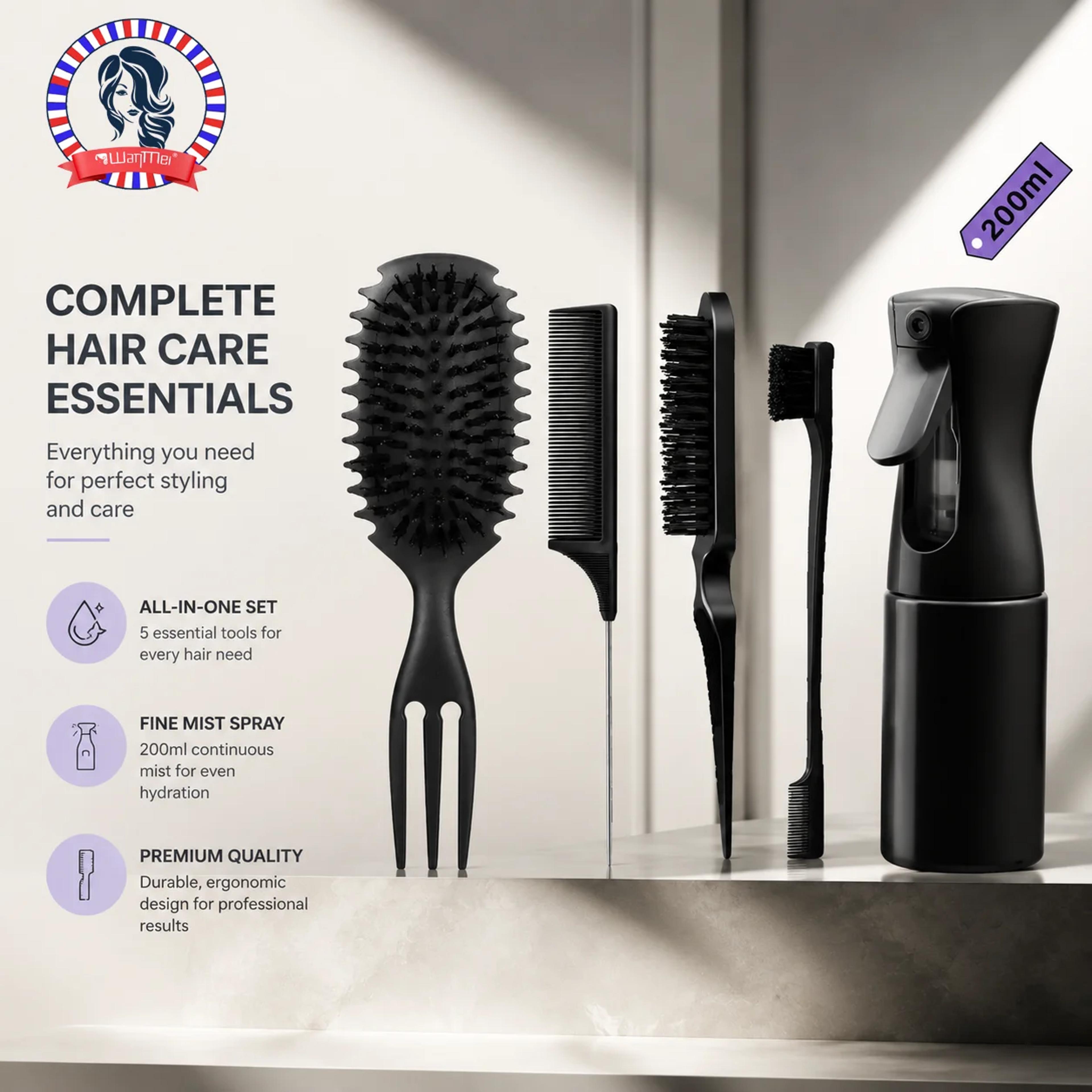 hair styling set with spray bottle curly hair brush edge control brush & rat tail comb