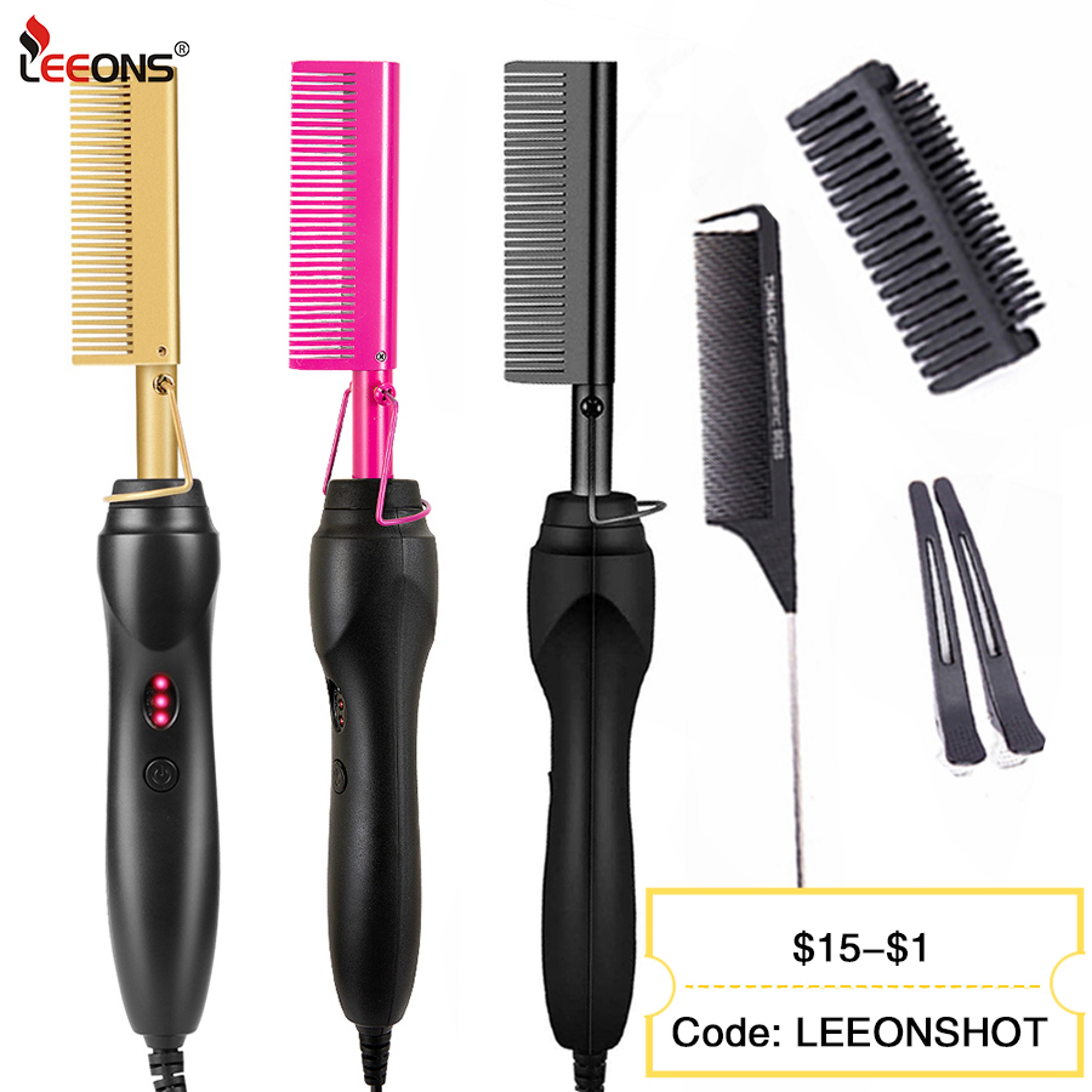 leeons hot comb hair straightener ceramic electric hair styling tool for straightening and curling