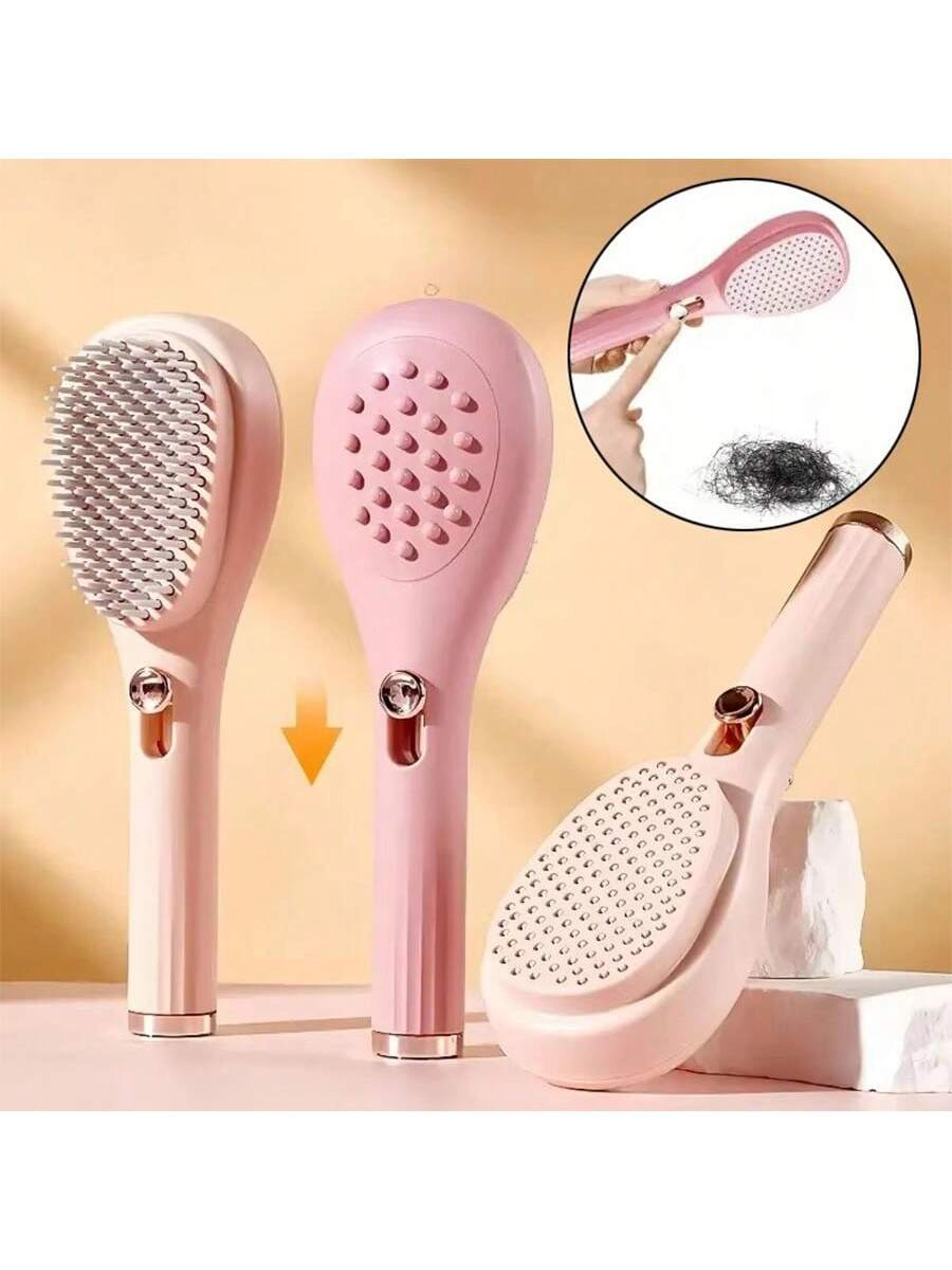 portable anti static hair brush with telescopic self cleaning design for gentle scalp massage & volume