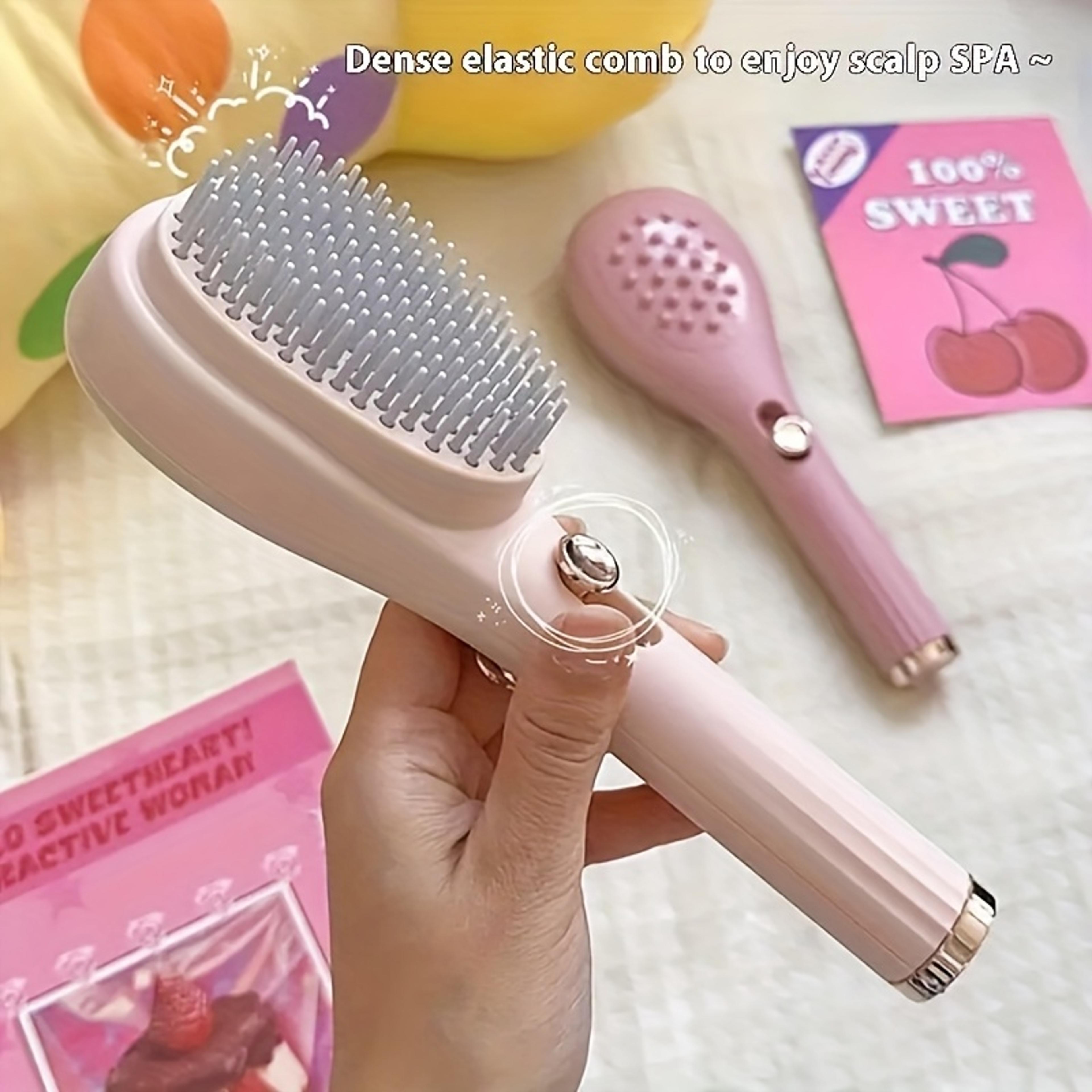 self cleaning hair brush with scalp massage anti static travel comb