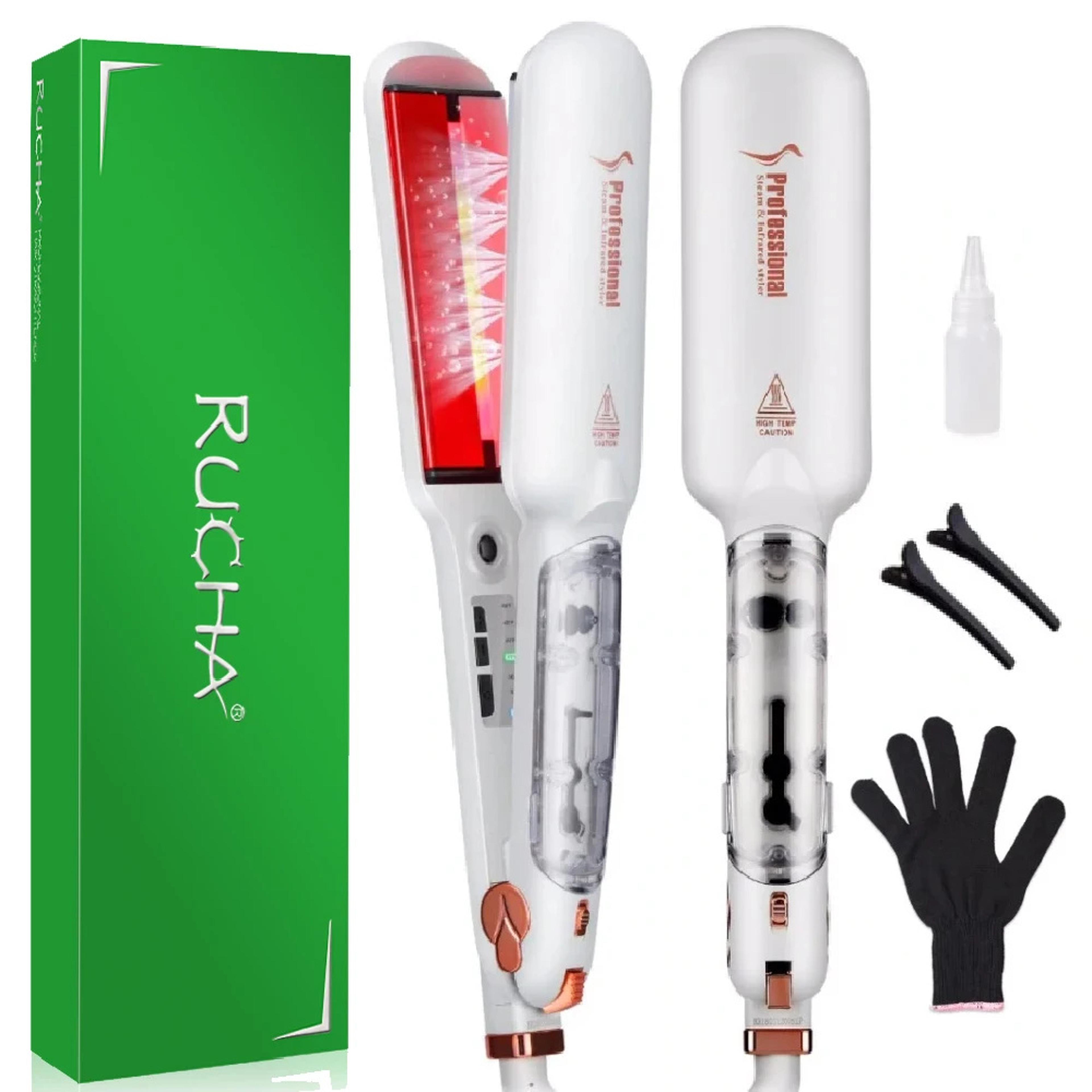 rucha steam hair straightener with infrared ceramic tourmaline wide plates for fast salon styling