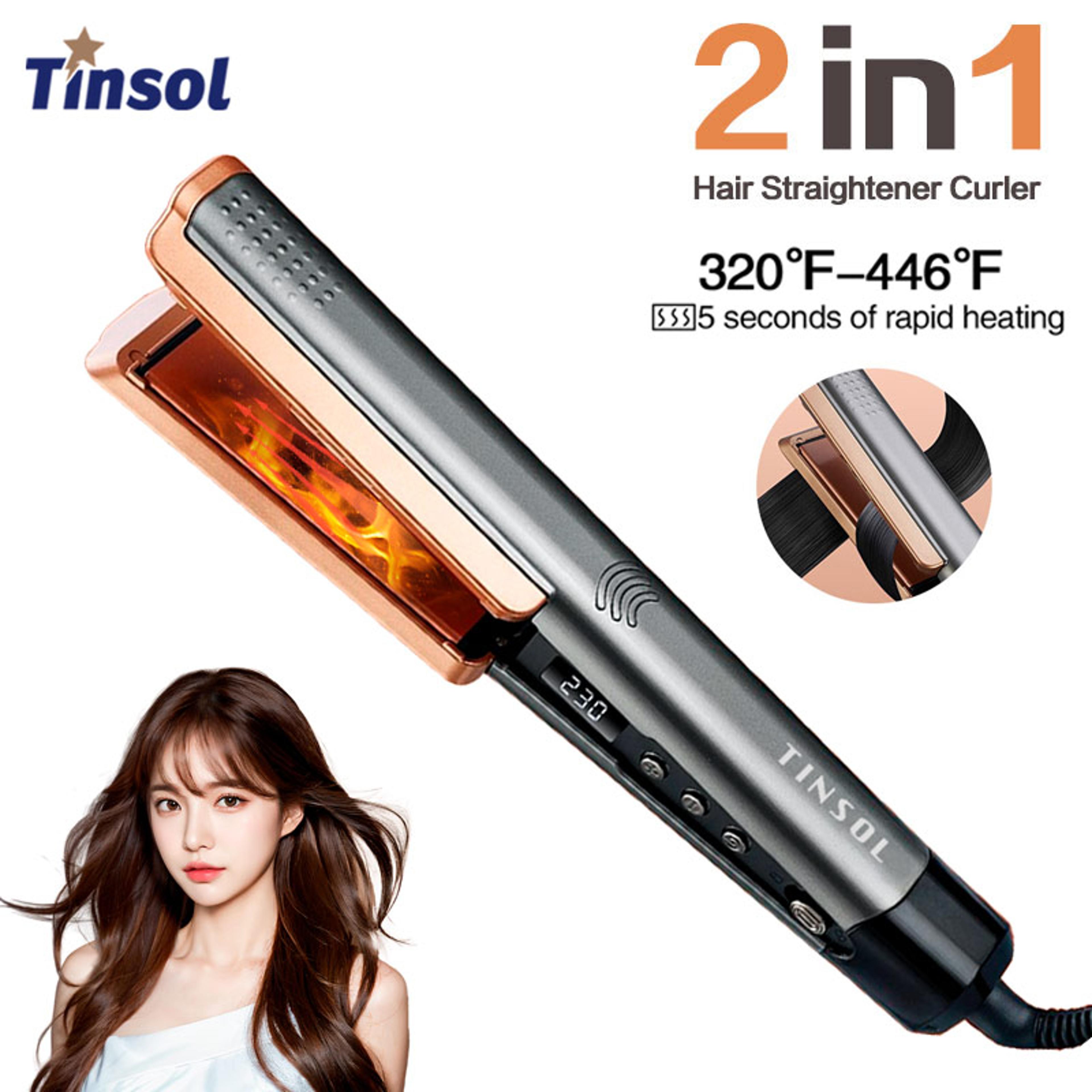 tinsol ceramic hair straightener hair straightener and curler with lcd wide plates