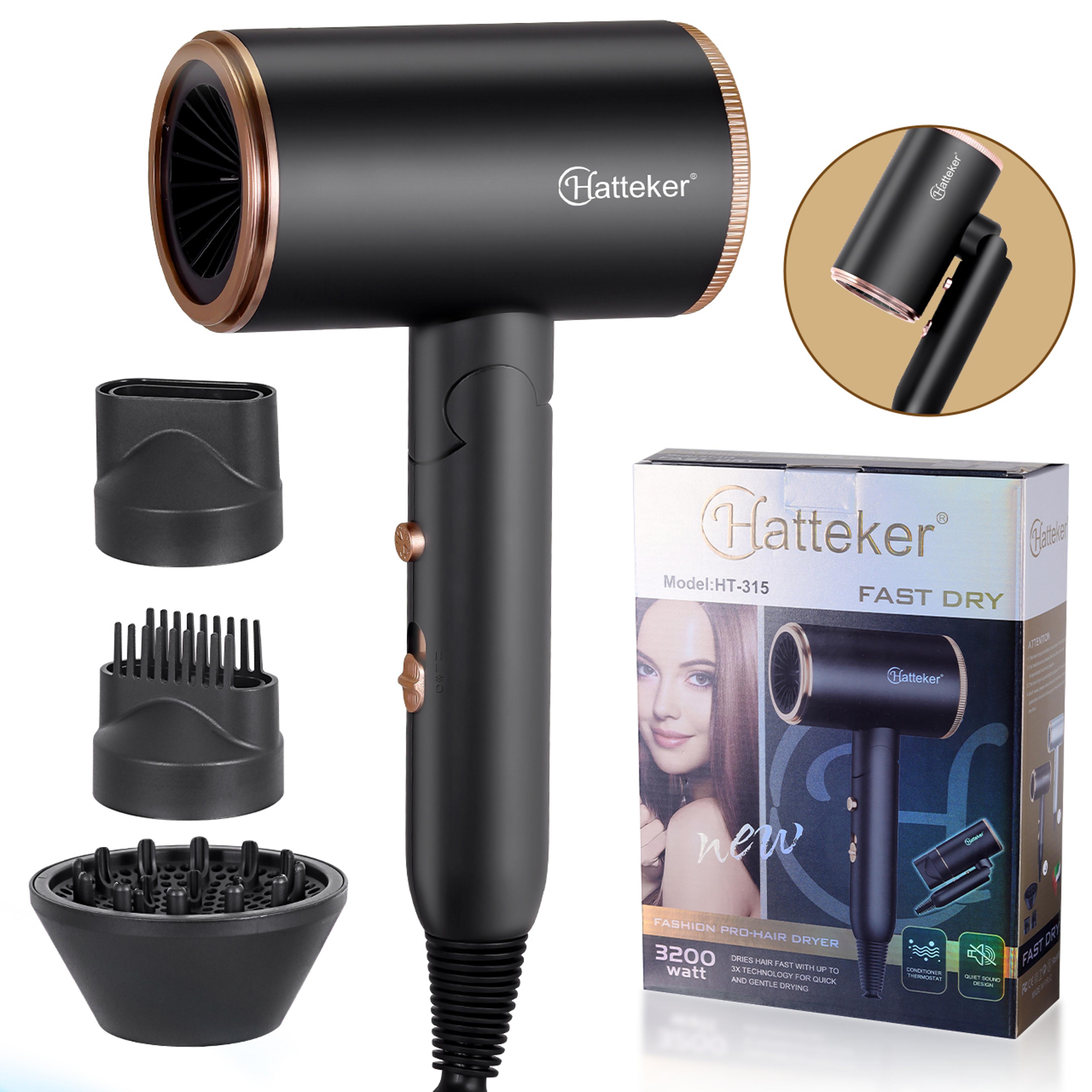 hatteker ionic hair dryer foldable portable hair dryer with heat settings