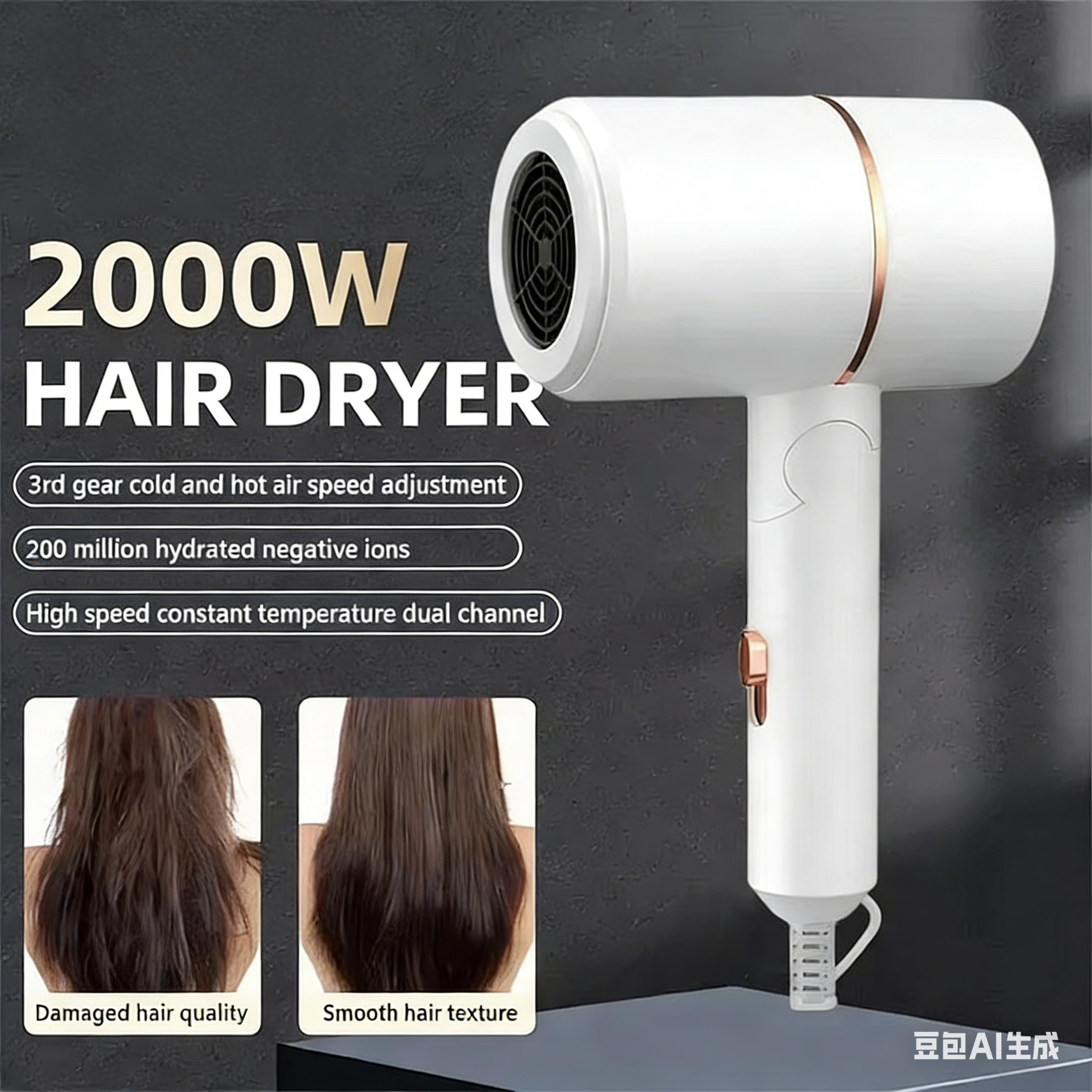 folding negative ion hair dryer portable quiet travel blow dryer with thermostatic heat