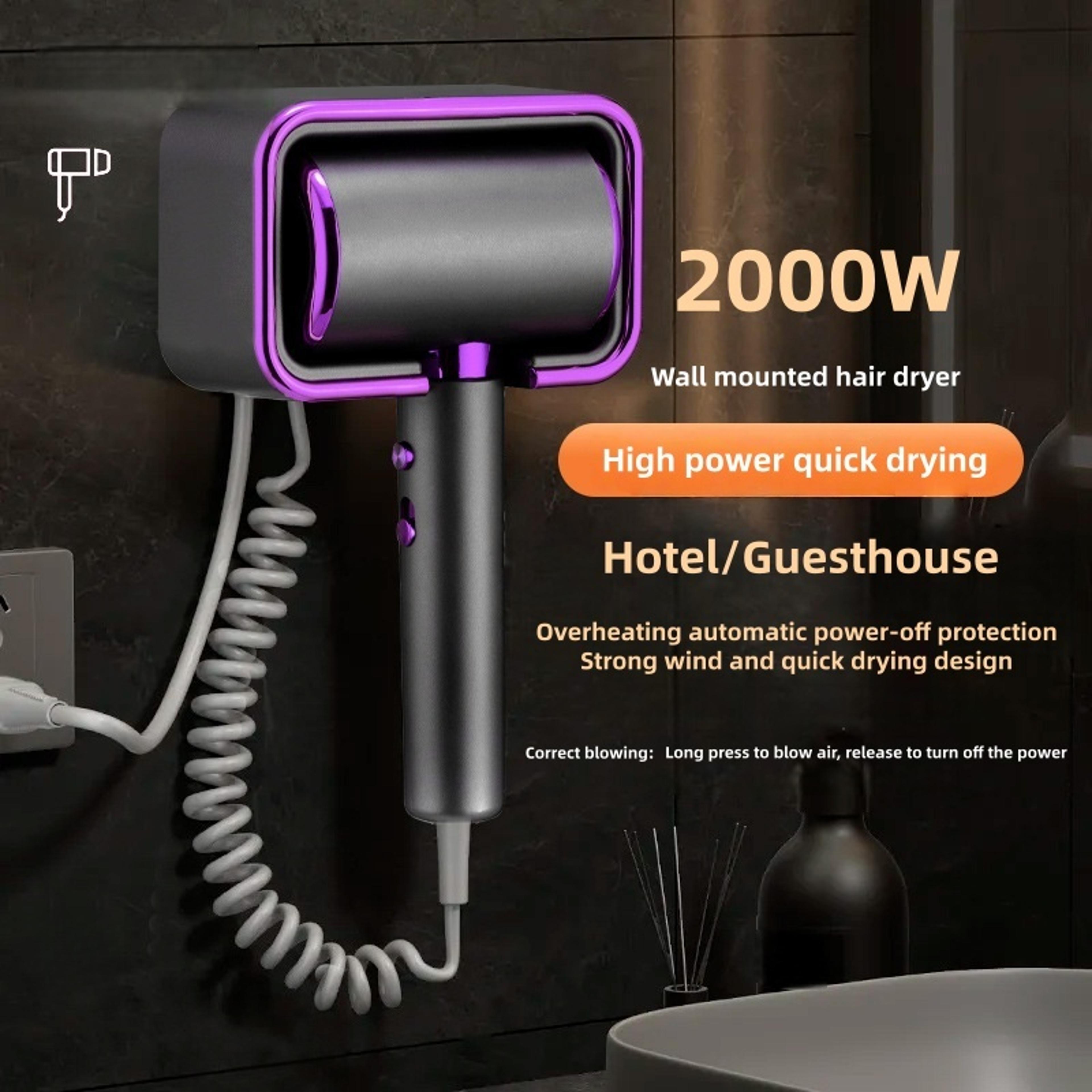 hotel wall mounted ionic hair dryer fast drying hair dryer with no drill mount