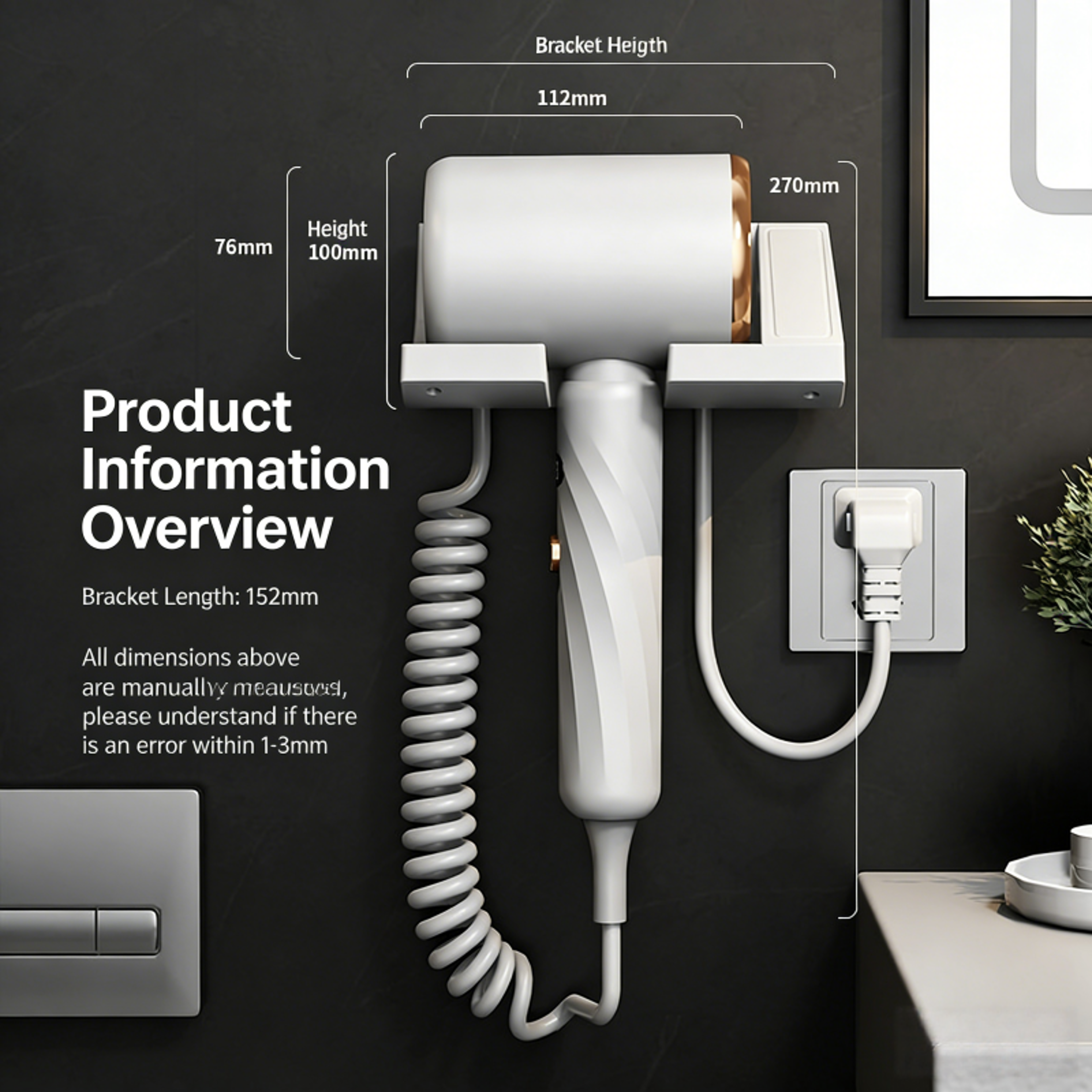 wall mounted hair dryer with led temperature display & speed hot cold air