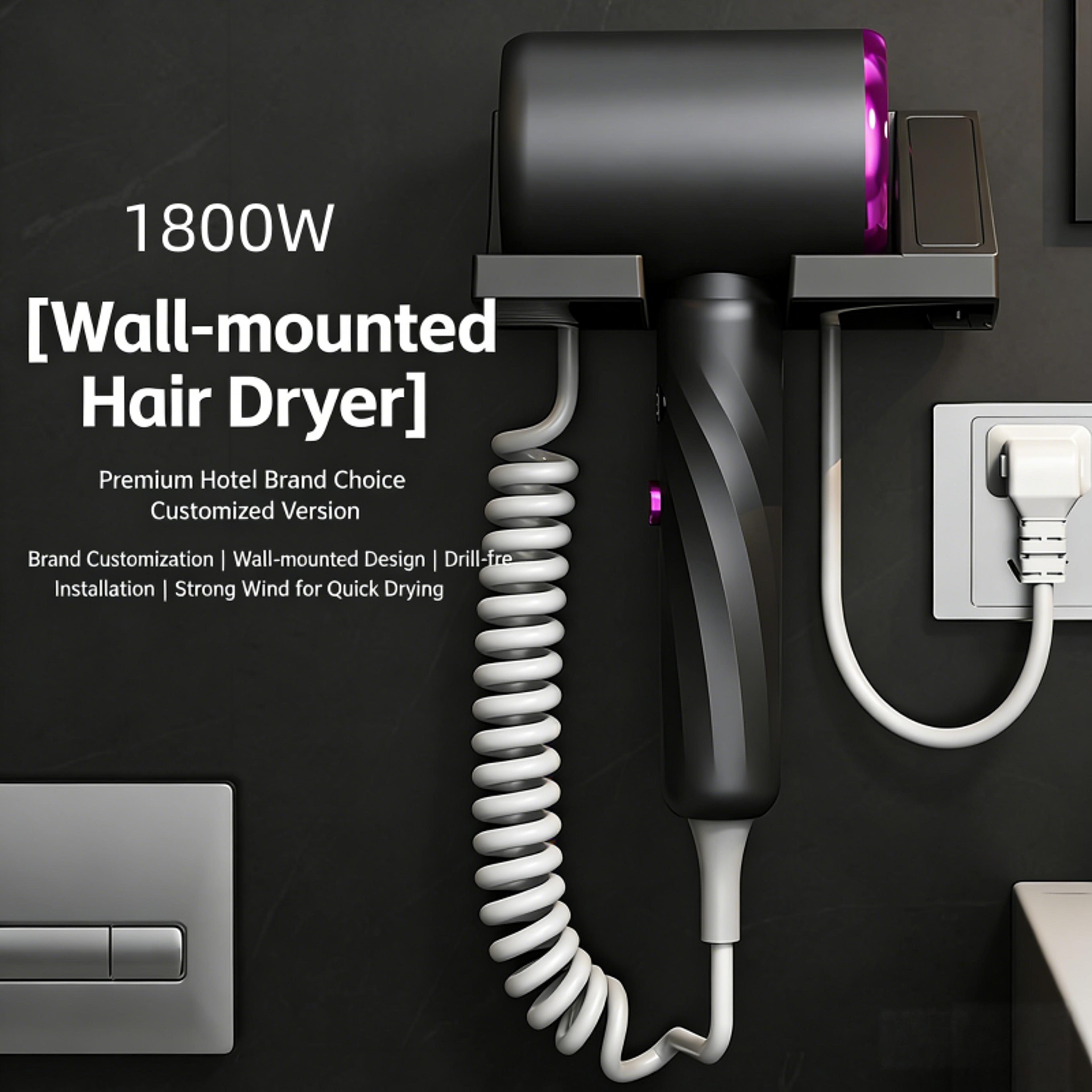 wall mounted hair dryer with led temperature display speed hot & cold air for home & hotel bathrooms