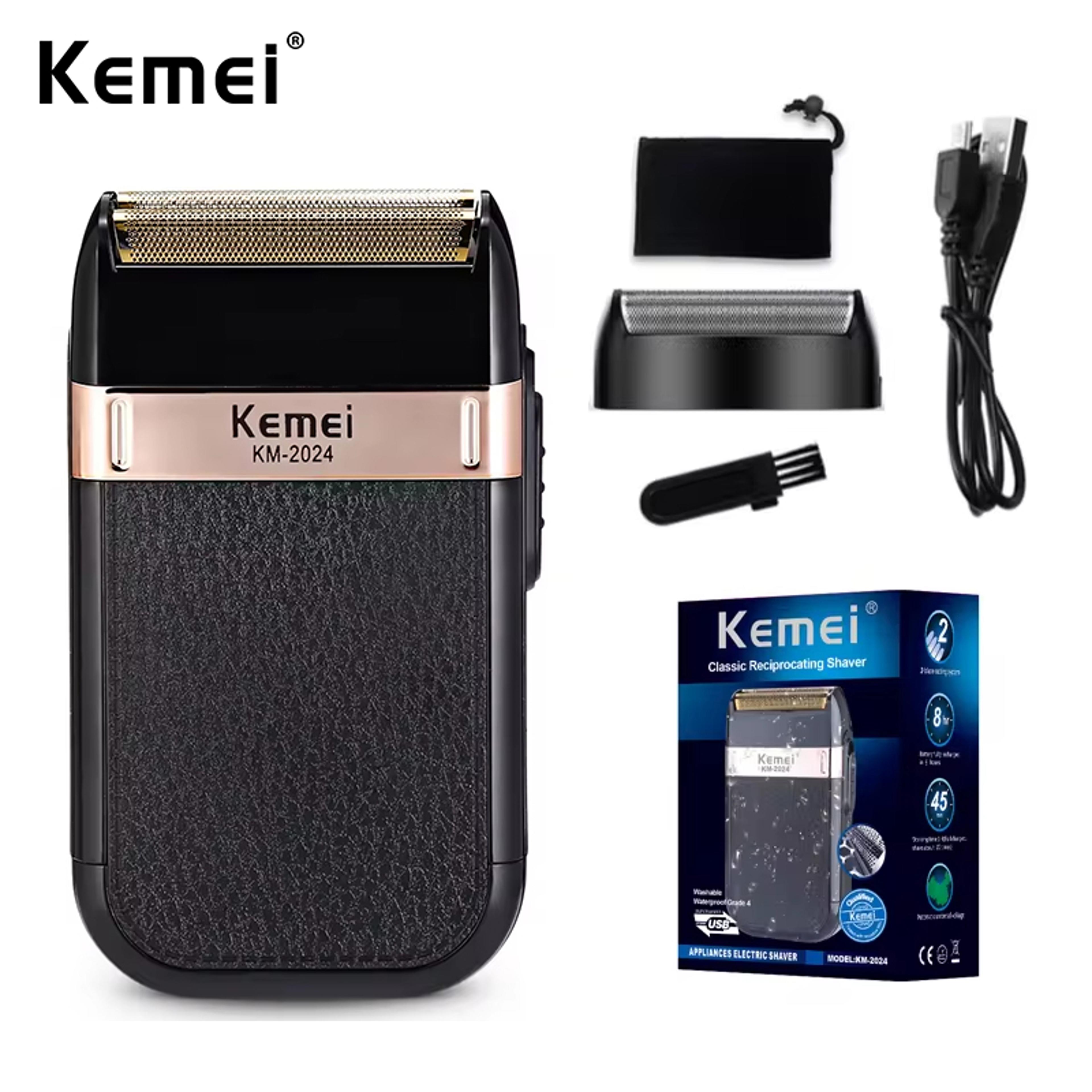 kemei electric shaver usb rechargeable twin foil beard trimmer for men