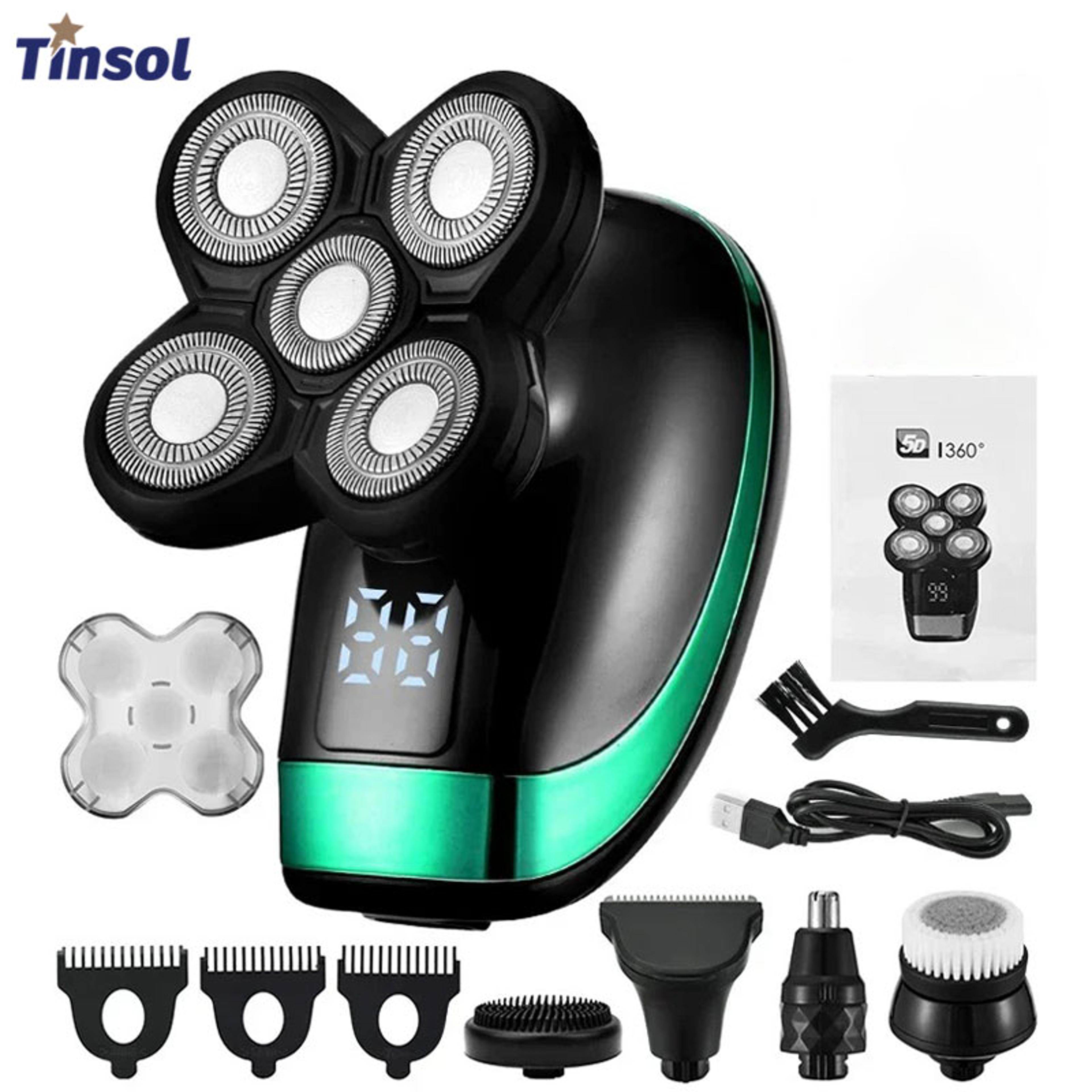 tinsol electric head shaver rotary shaver grooming kit with beard & nose trimmer
