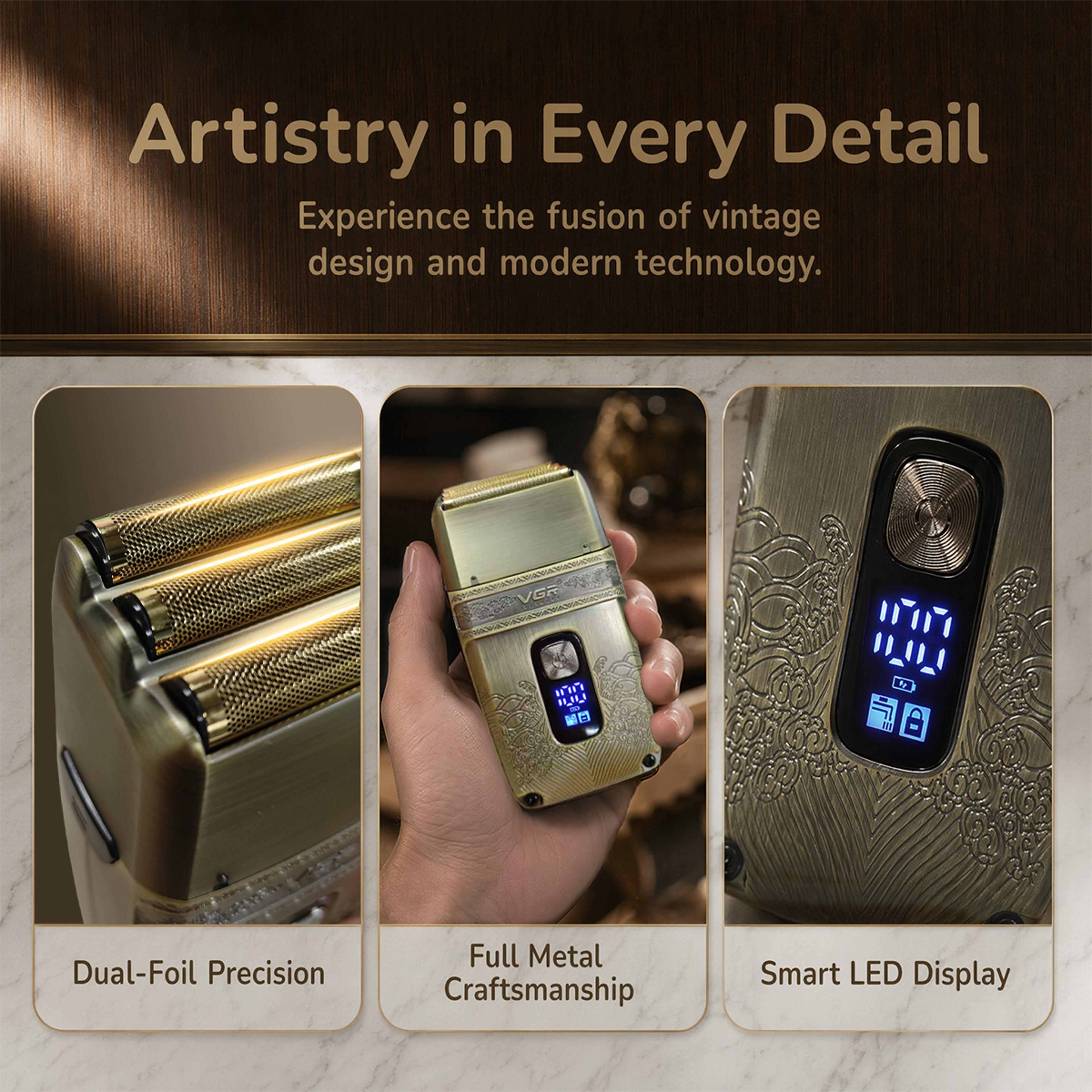 electric shaver triple foil beard trimmer with led display for bald head & wet dry shaving