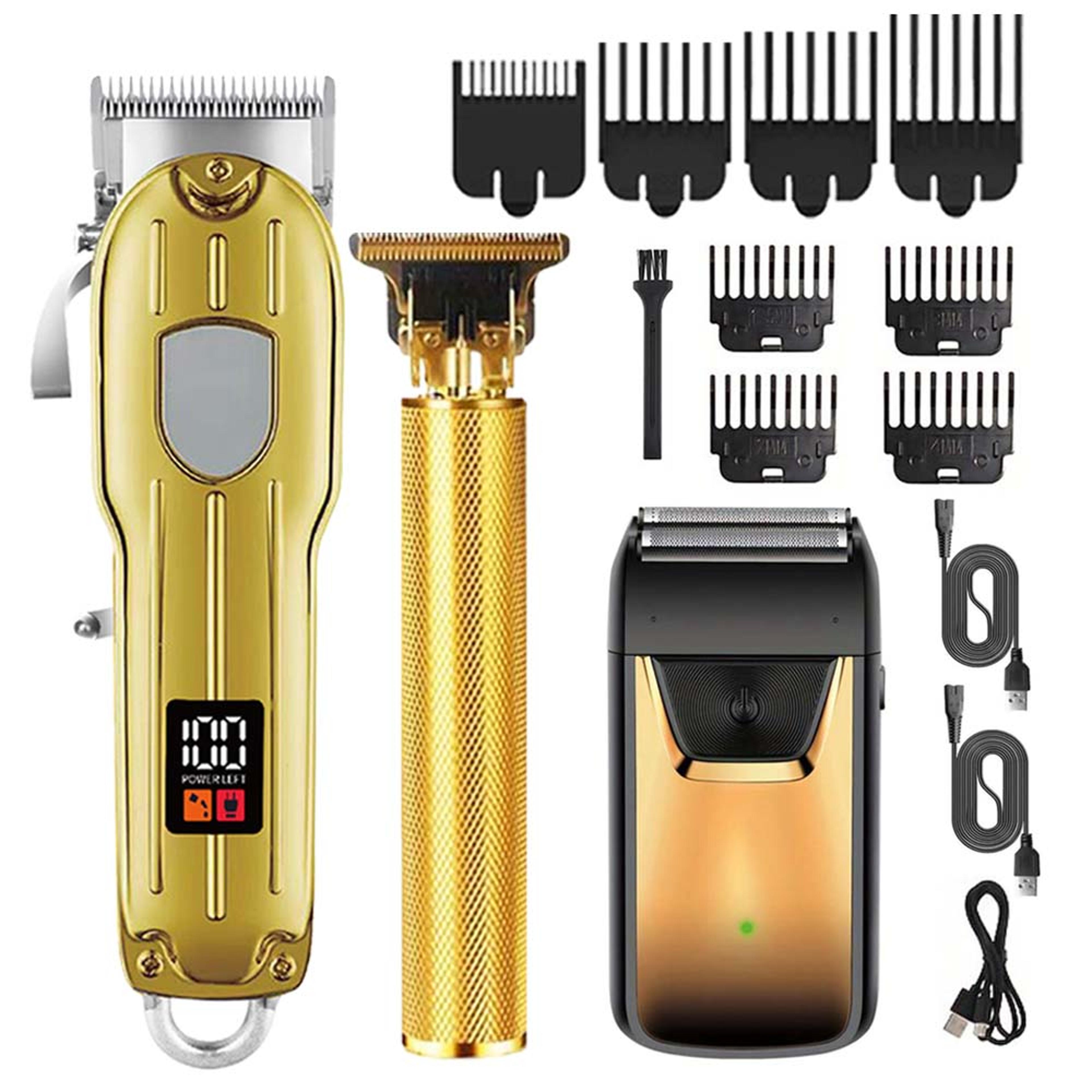 professional hair clipper set with beard trimmer & electric shaver rechargeable barber grooming kit
