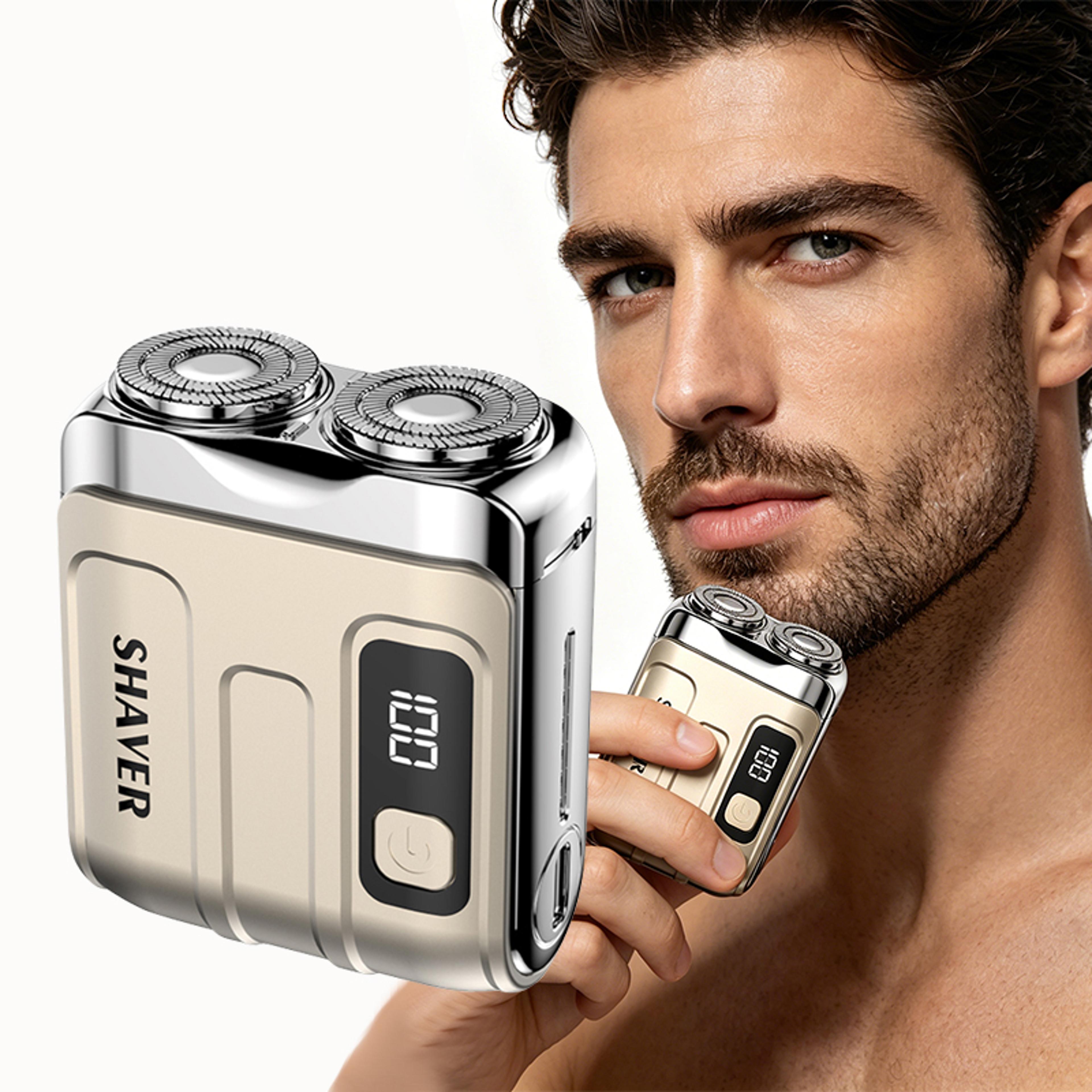 portable mini electric shaver for men rechargeable rotary razor with magnetic floating dual blades