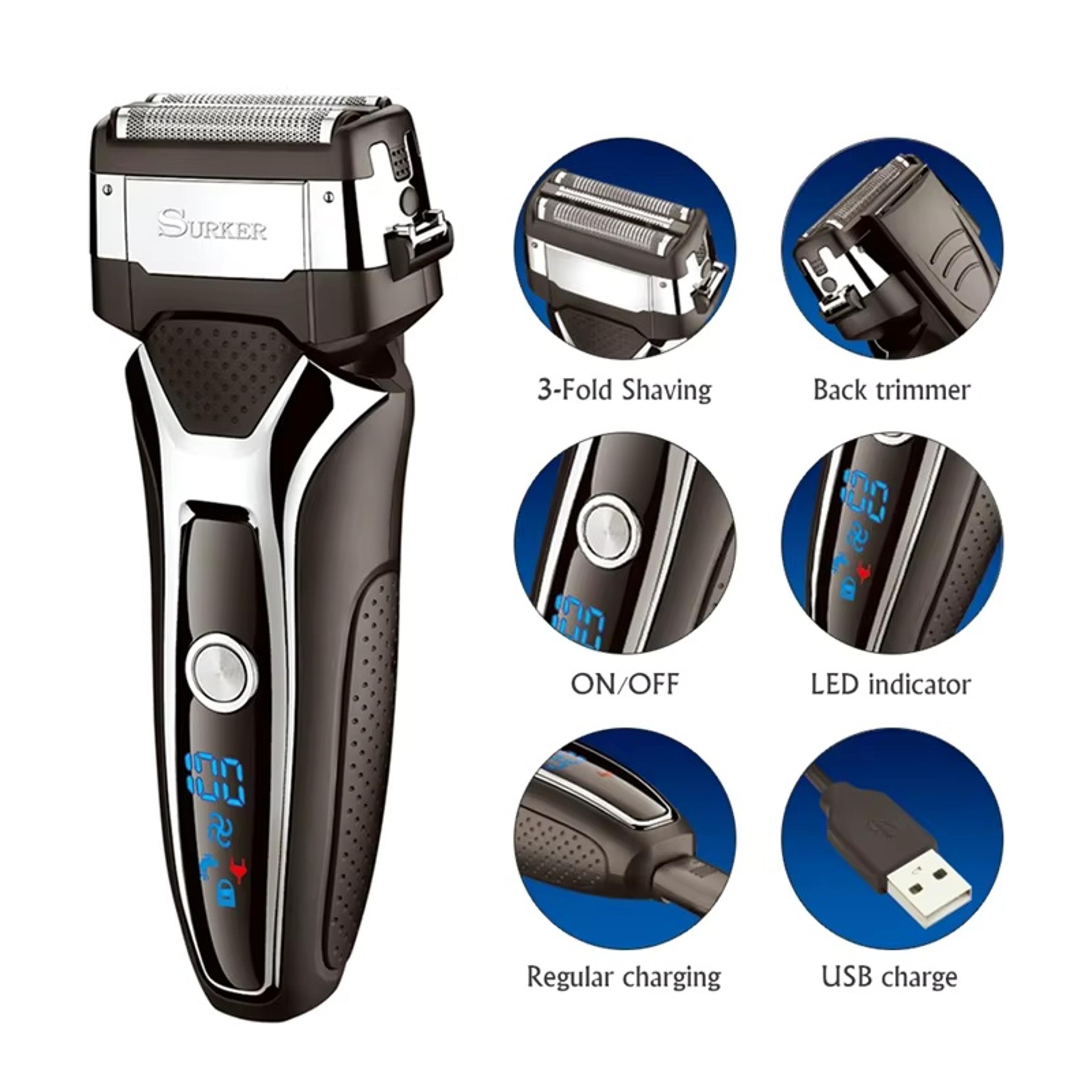 surker electric shaver for men rechargeable lcd reciprocating shaver with washable design