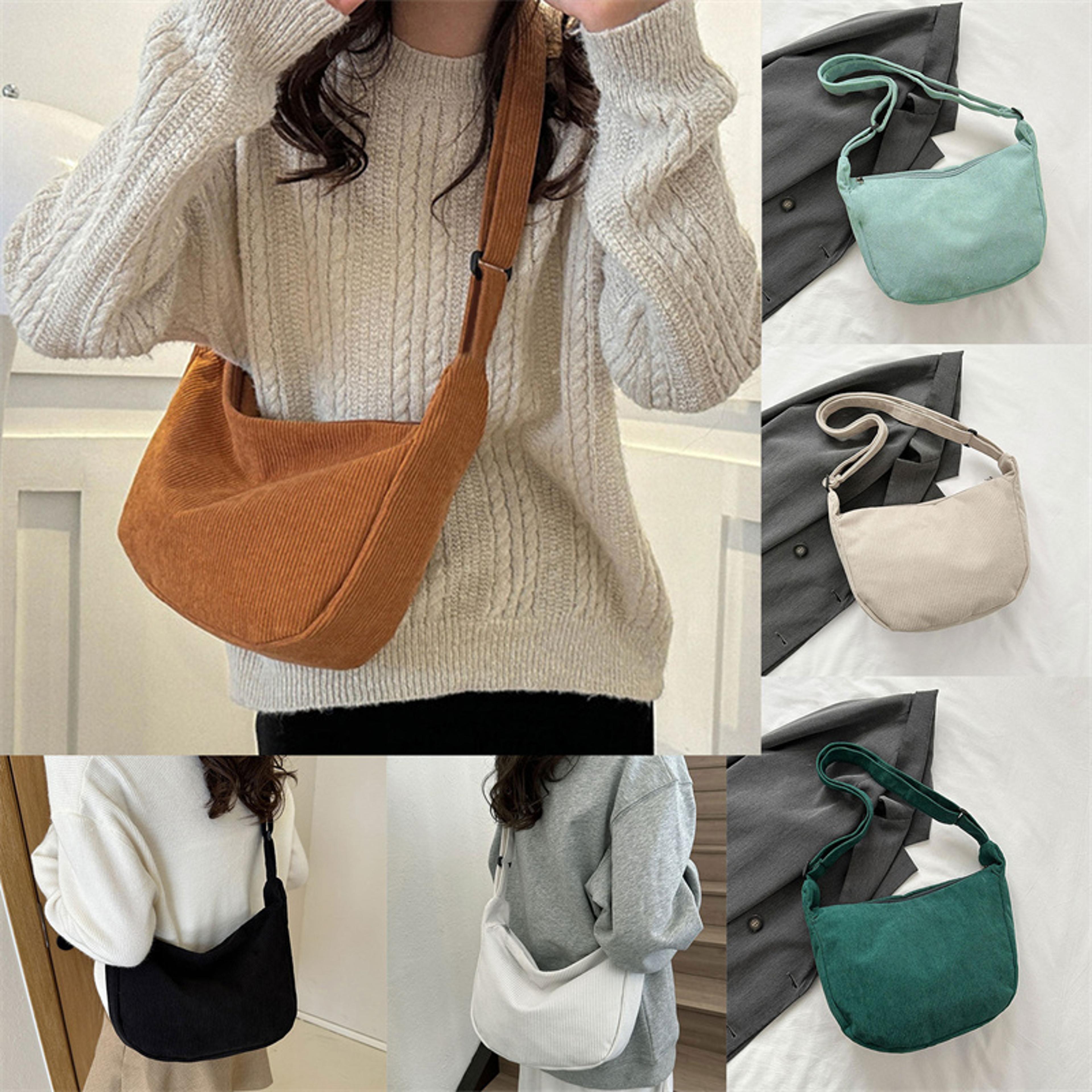 minimalist corduroy shoulder bag for women casual crossbody bag with zipper
