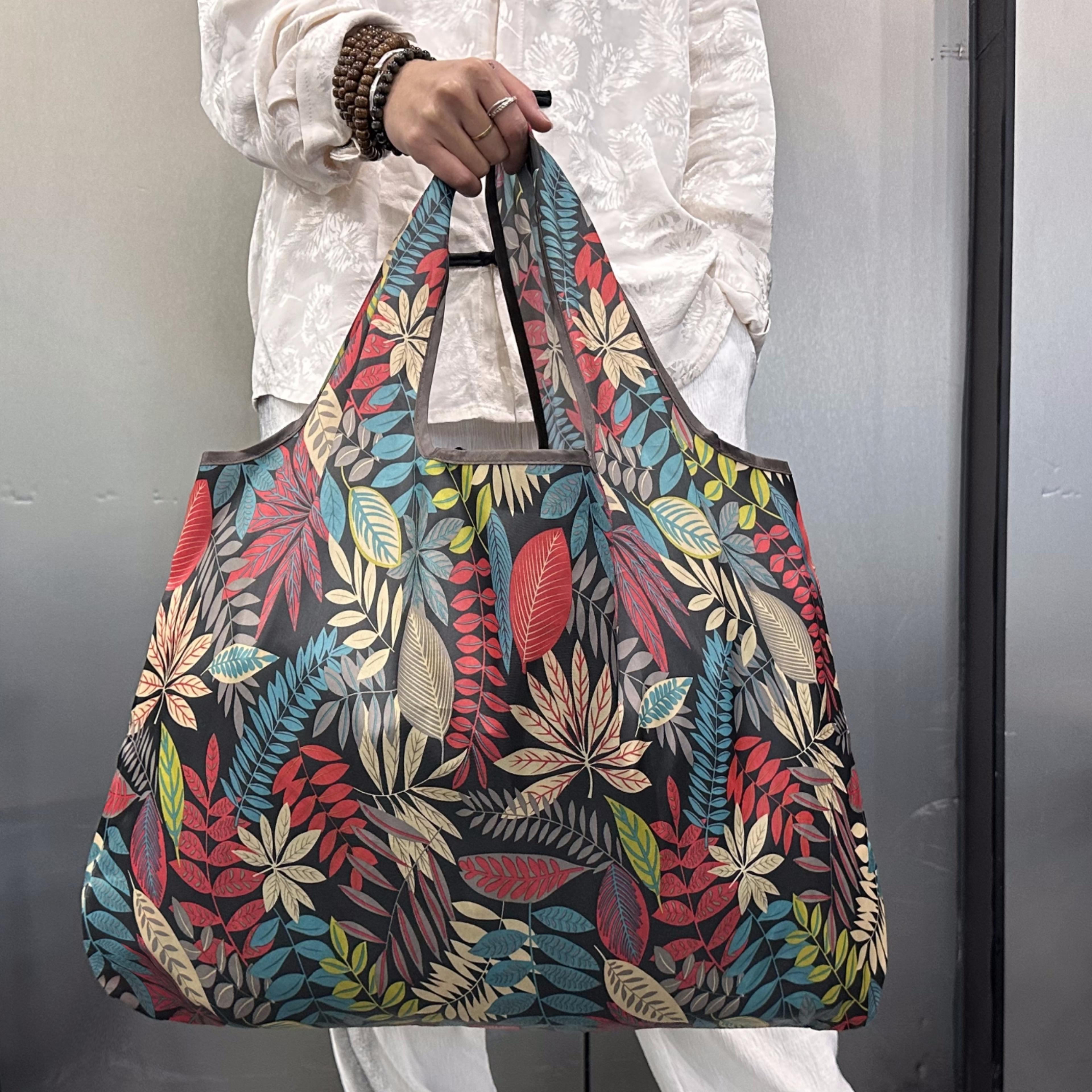 large capacity foldable travel tote bag lightweight shopping satchel with stylish printed design