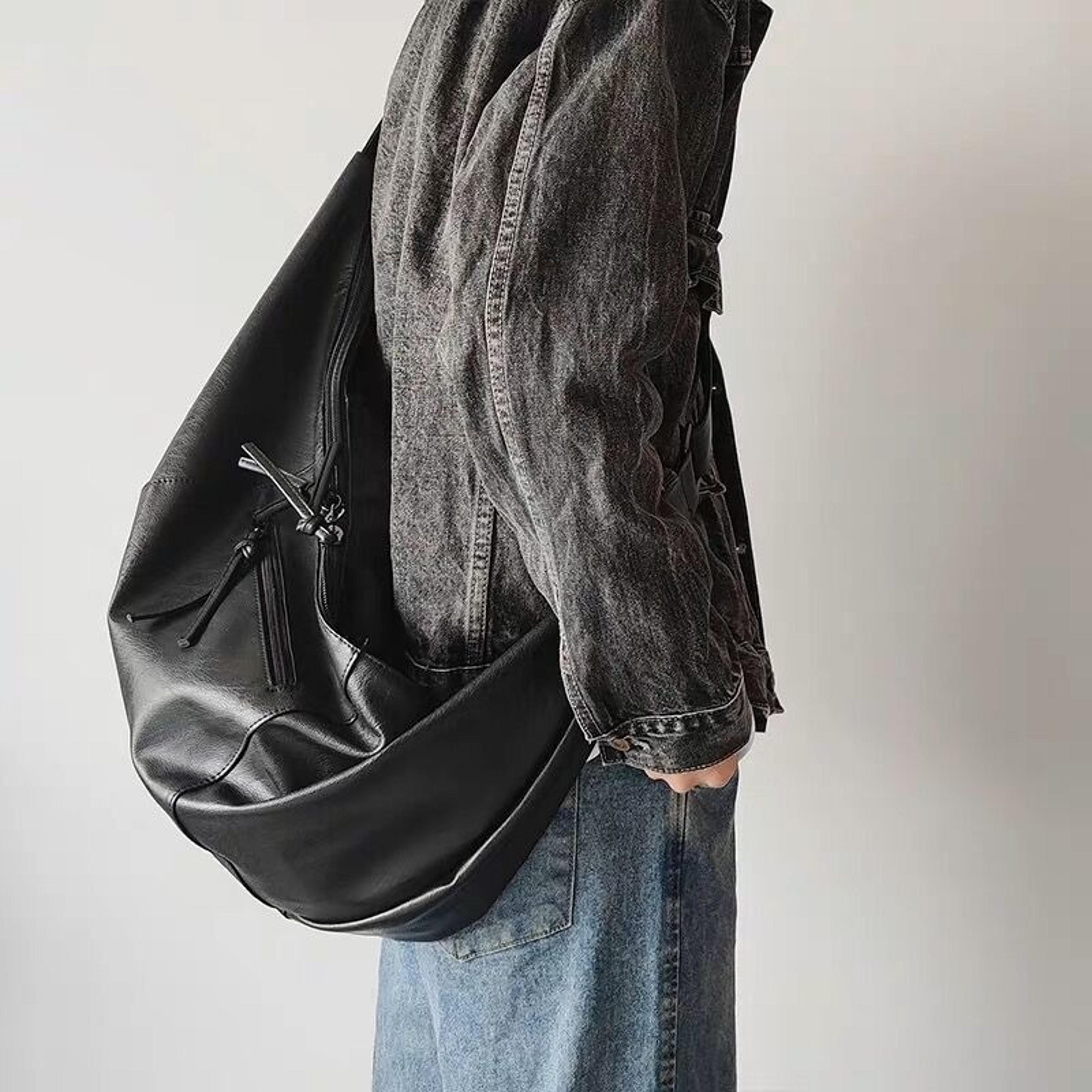 urban men crossbody bag large capacity pu leather casual messenger sling bag