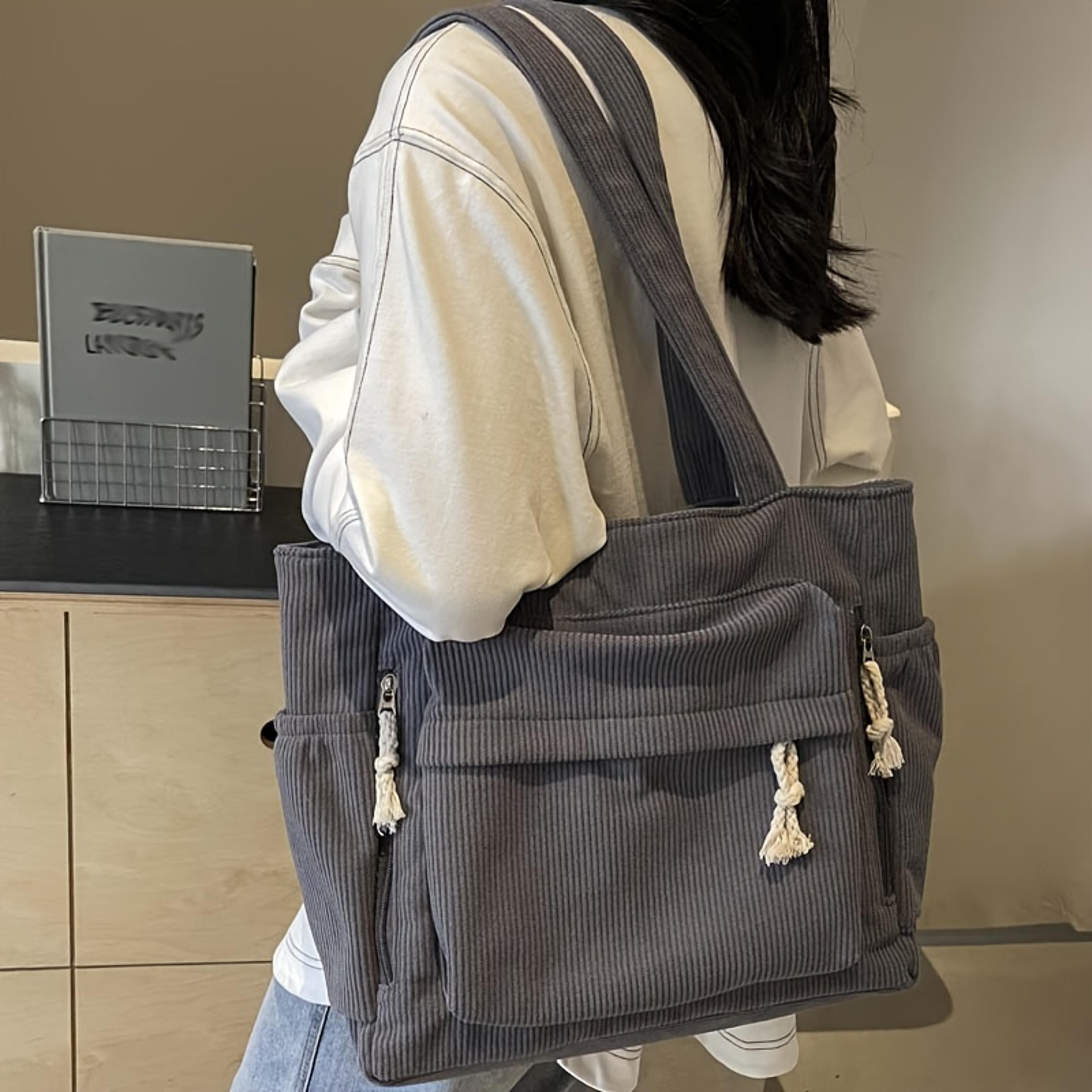travel master corduroy tote bag for women with multiple pockets casual shoulder bag for travel & everyday use