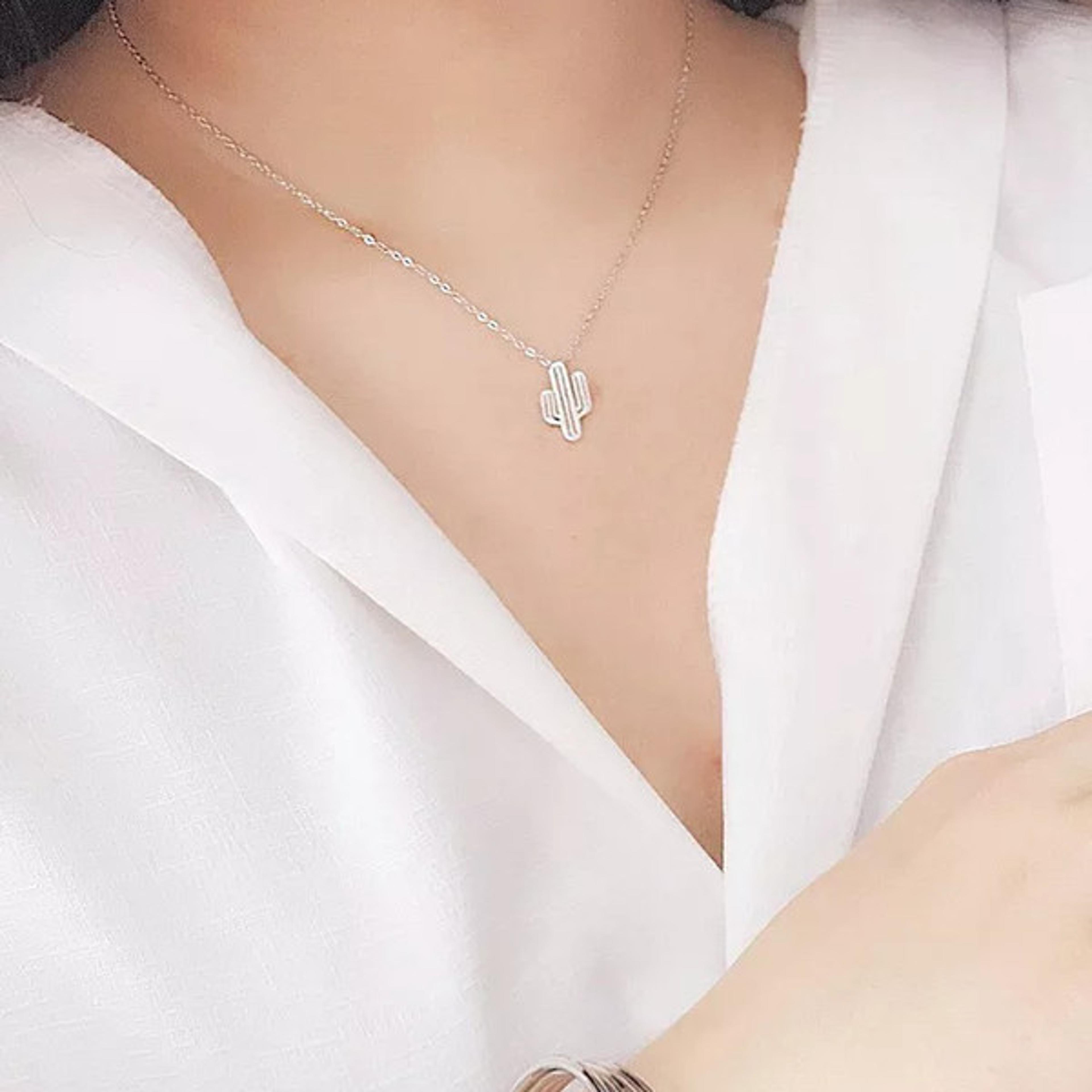 dainty desert cactus necklace pendant