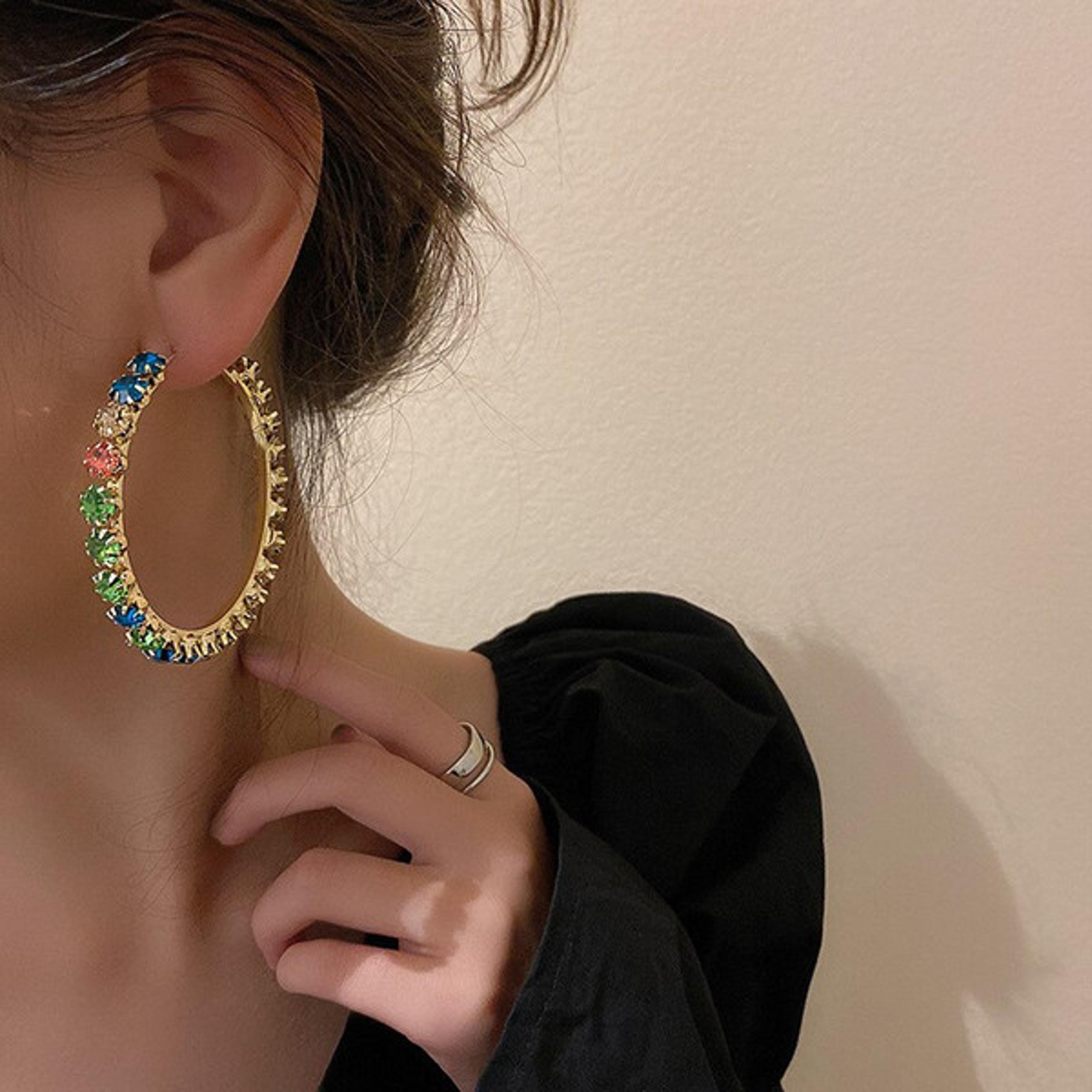 beaded rainbow hoop earrings