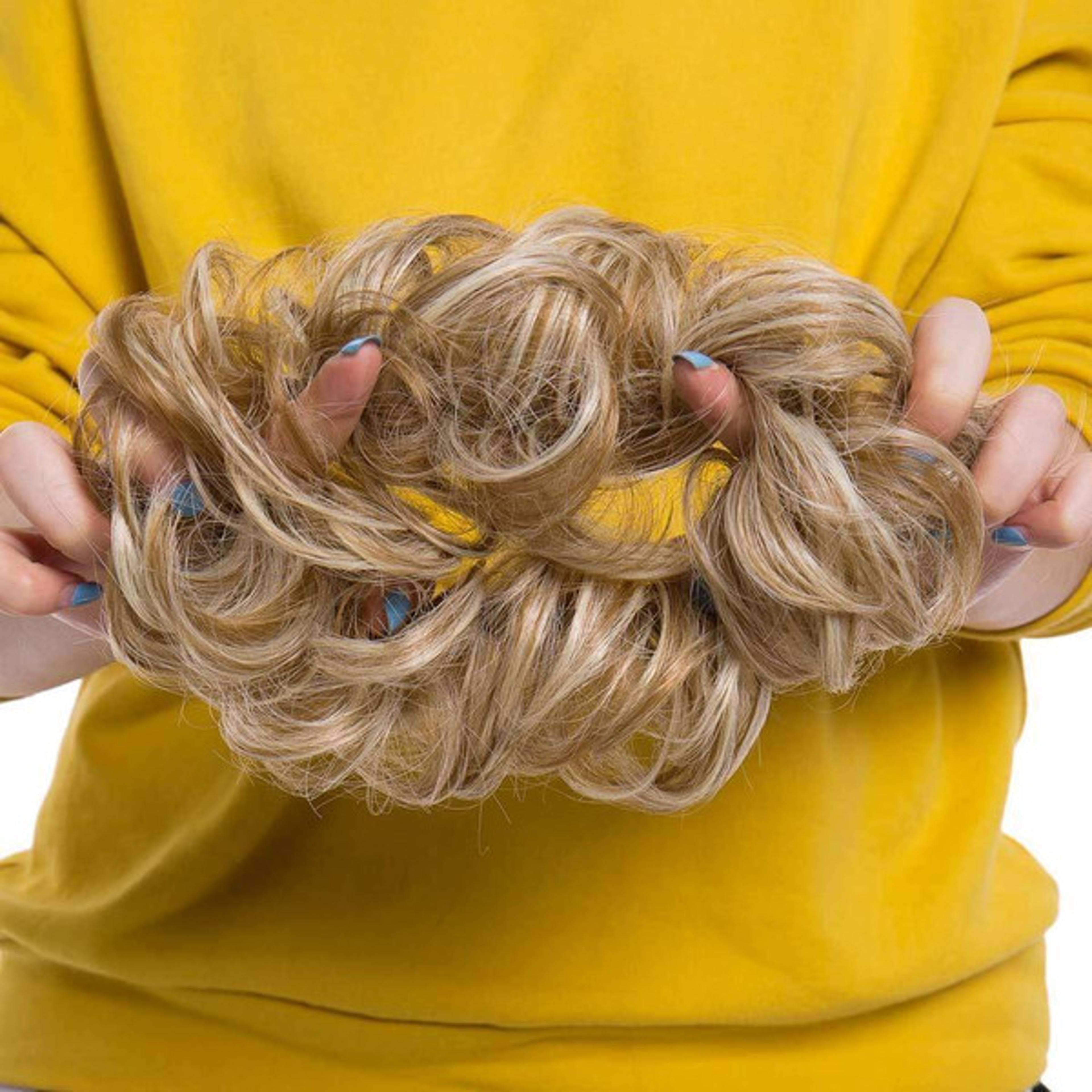chic rose bun hair scrunchie - quick styling, durable synthetic, easy maintenance, ideal for daily wear