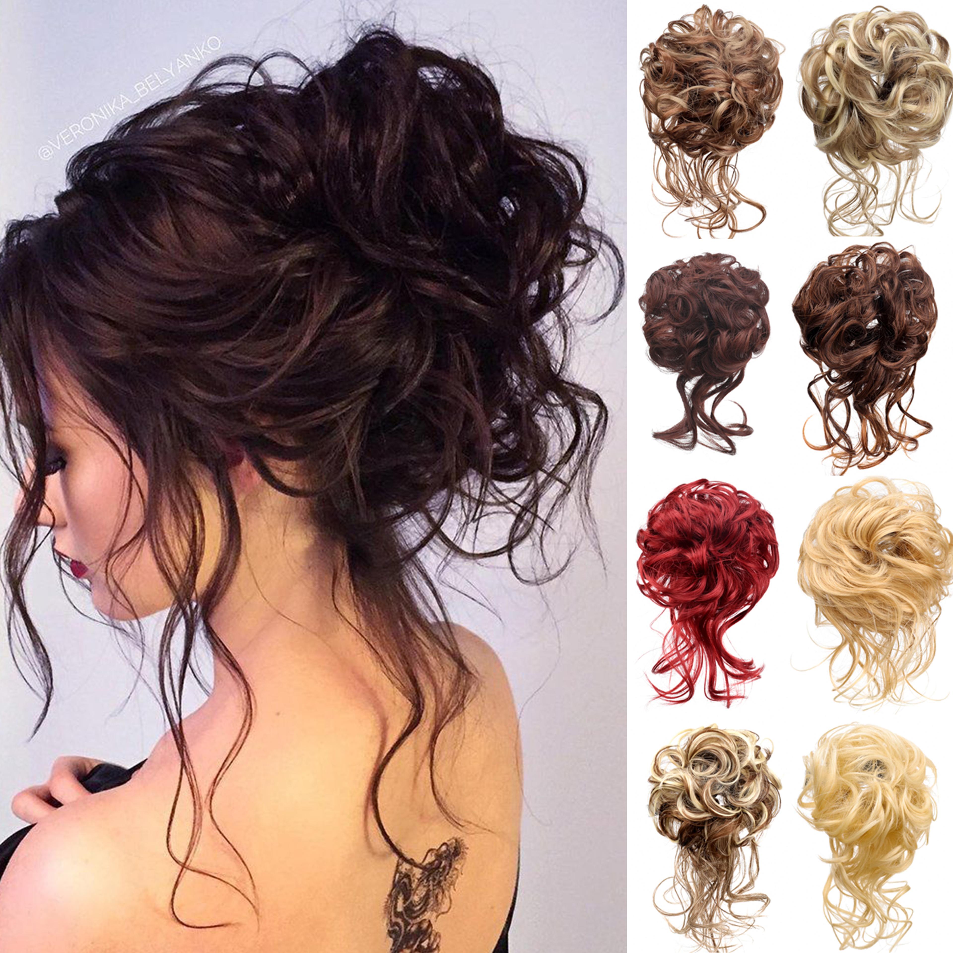 wave ponytail hair extension for women, synthetic messy hairpiece bun, elastic rubber band updo fiber scrunchies