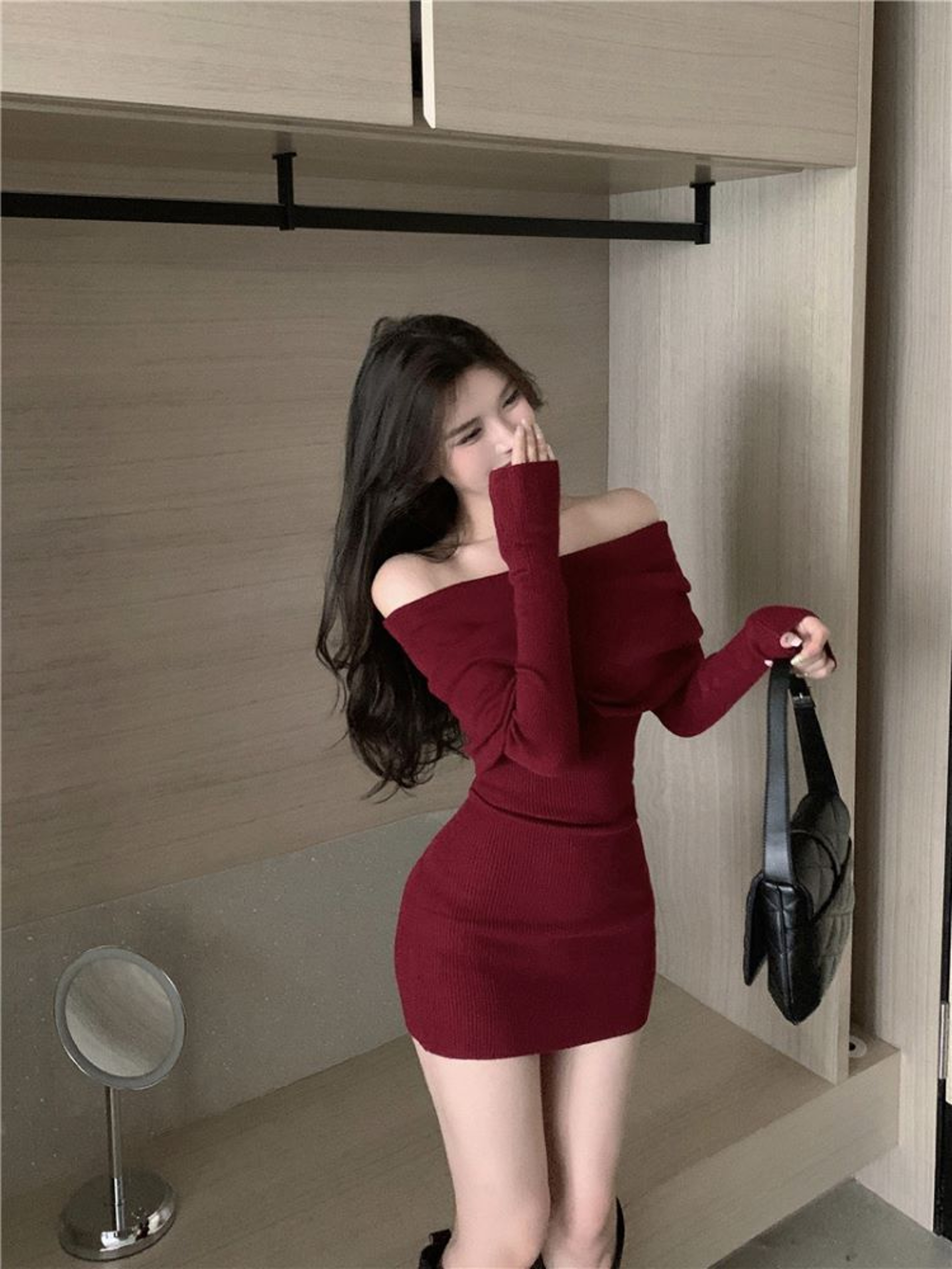 off the shoulder long sleeve mini dress Ivee Off Shoulder Long Sleeve Mini Dress | Cream | Womens