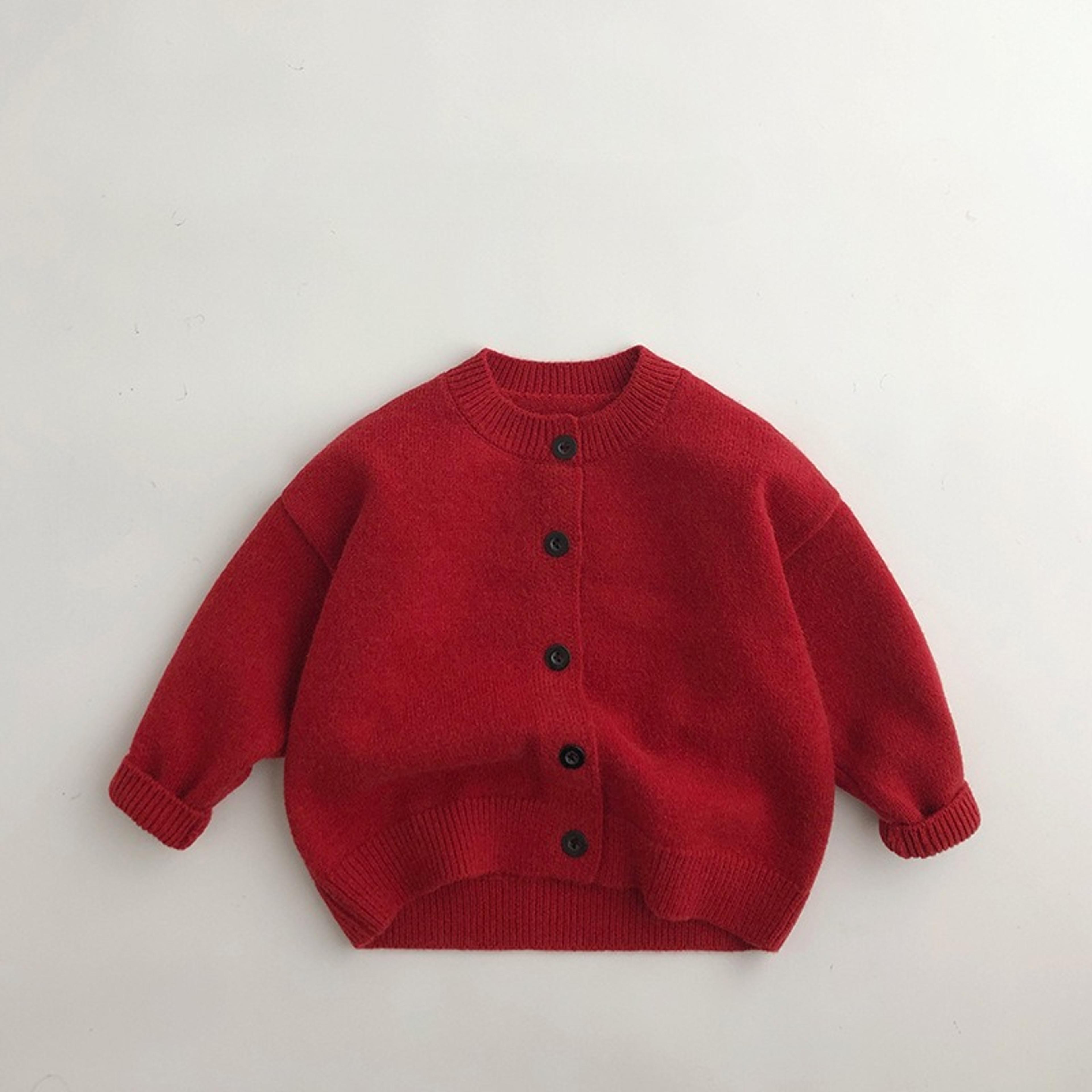 autumn winter kids sweater, red girls knit cardigan jacket, new year christmas knitwear coat boys baby sweater