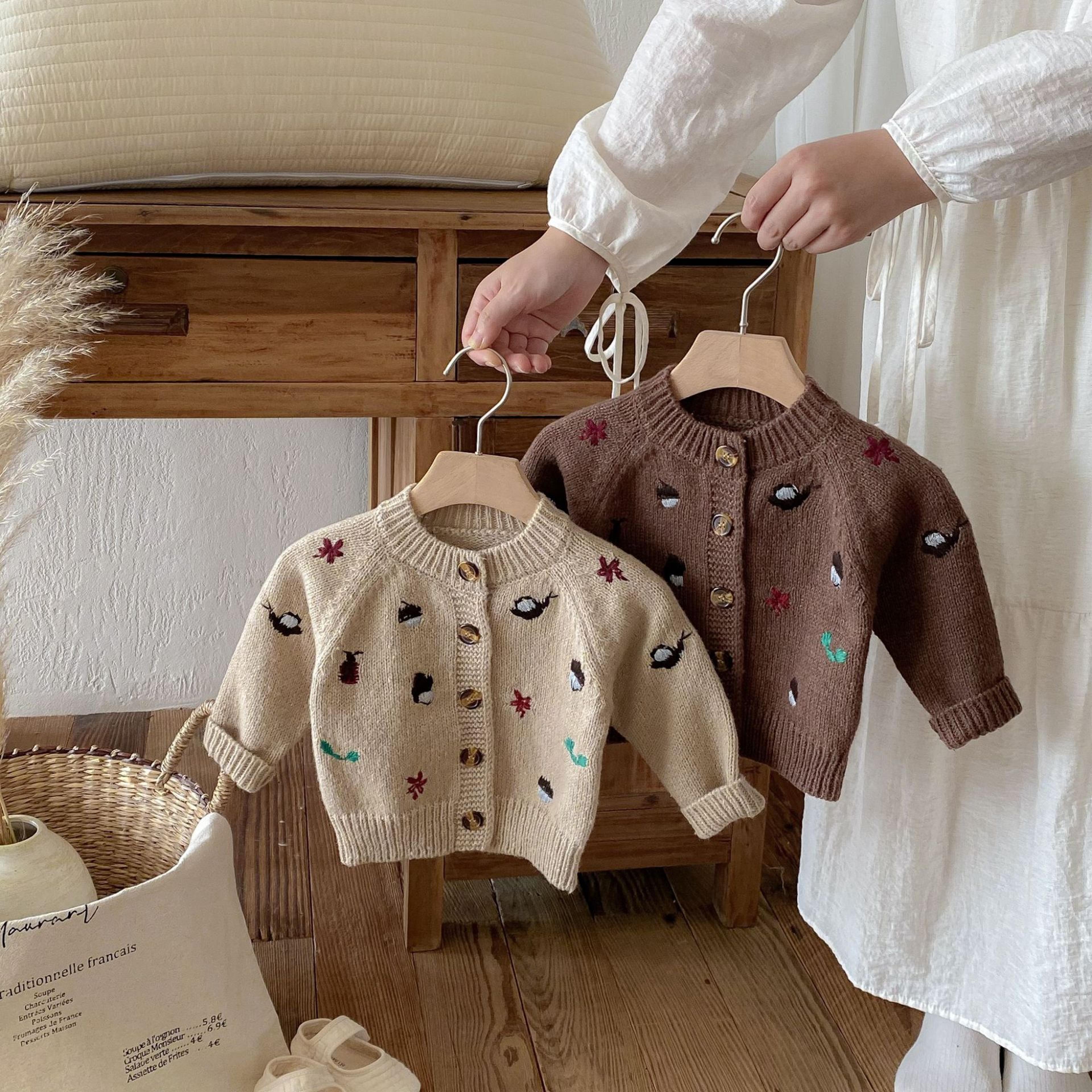 new baby knitted sweater autumn winter, embroidered long sleeve tops, baby boy cardigan coat girl sweater