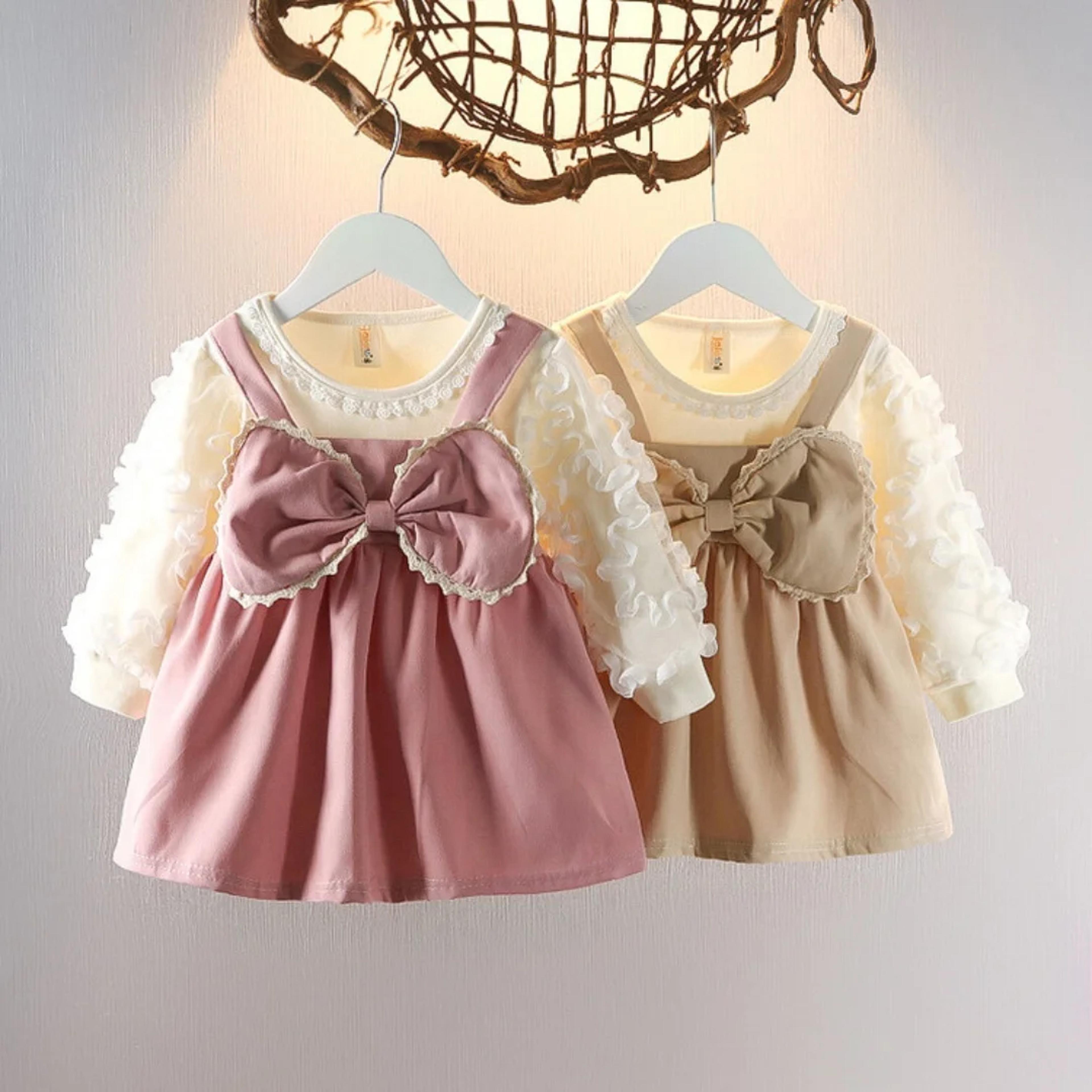 toddler baby girls cotton princess dress 0-3y with ruffle long sleeve big bowknot one piece cute party dress for baby