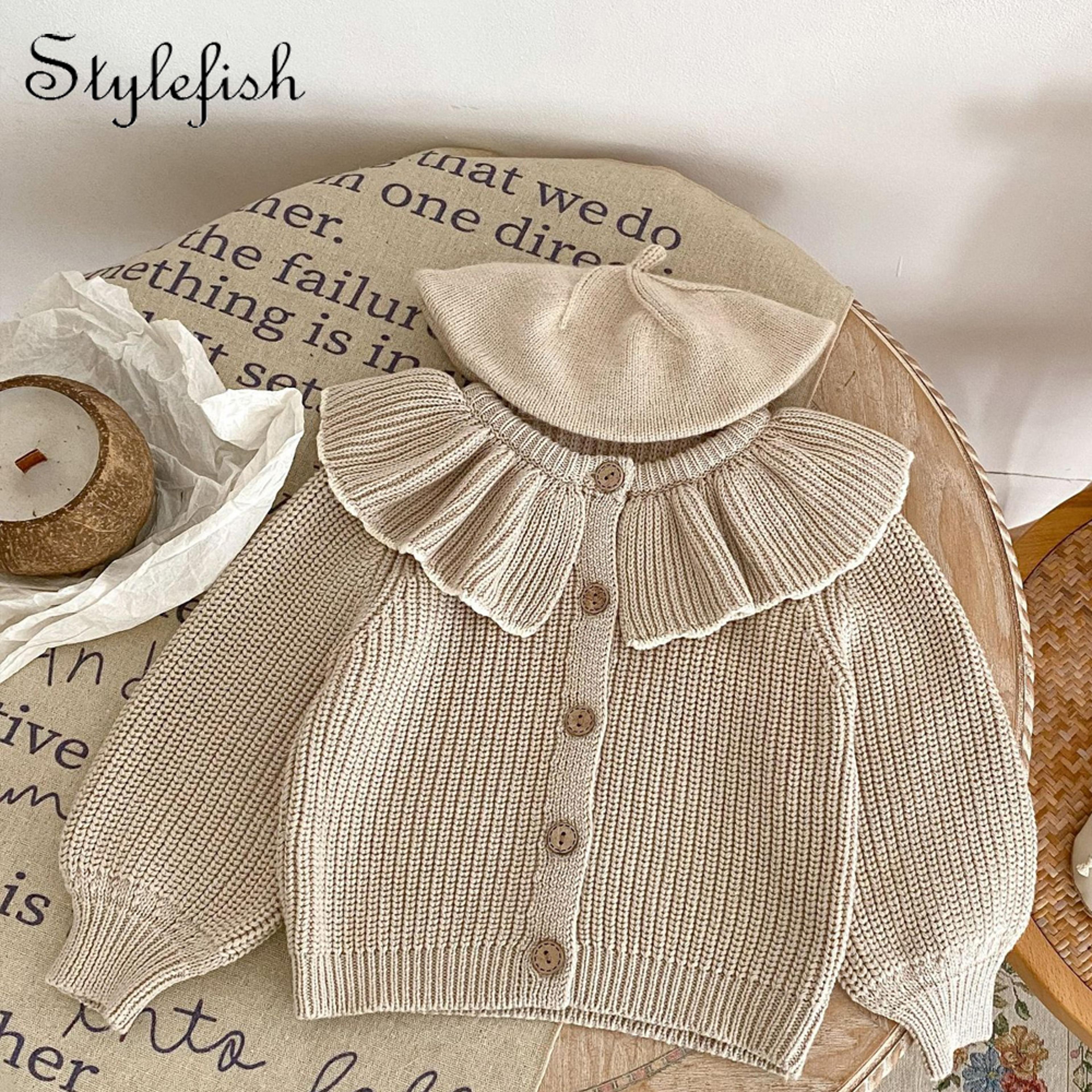 girl baby fashion ruffle collar knitted coat small cardigan sweater top for spring and autumn infants