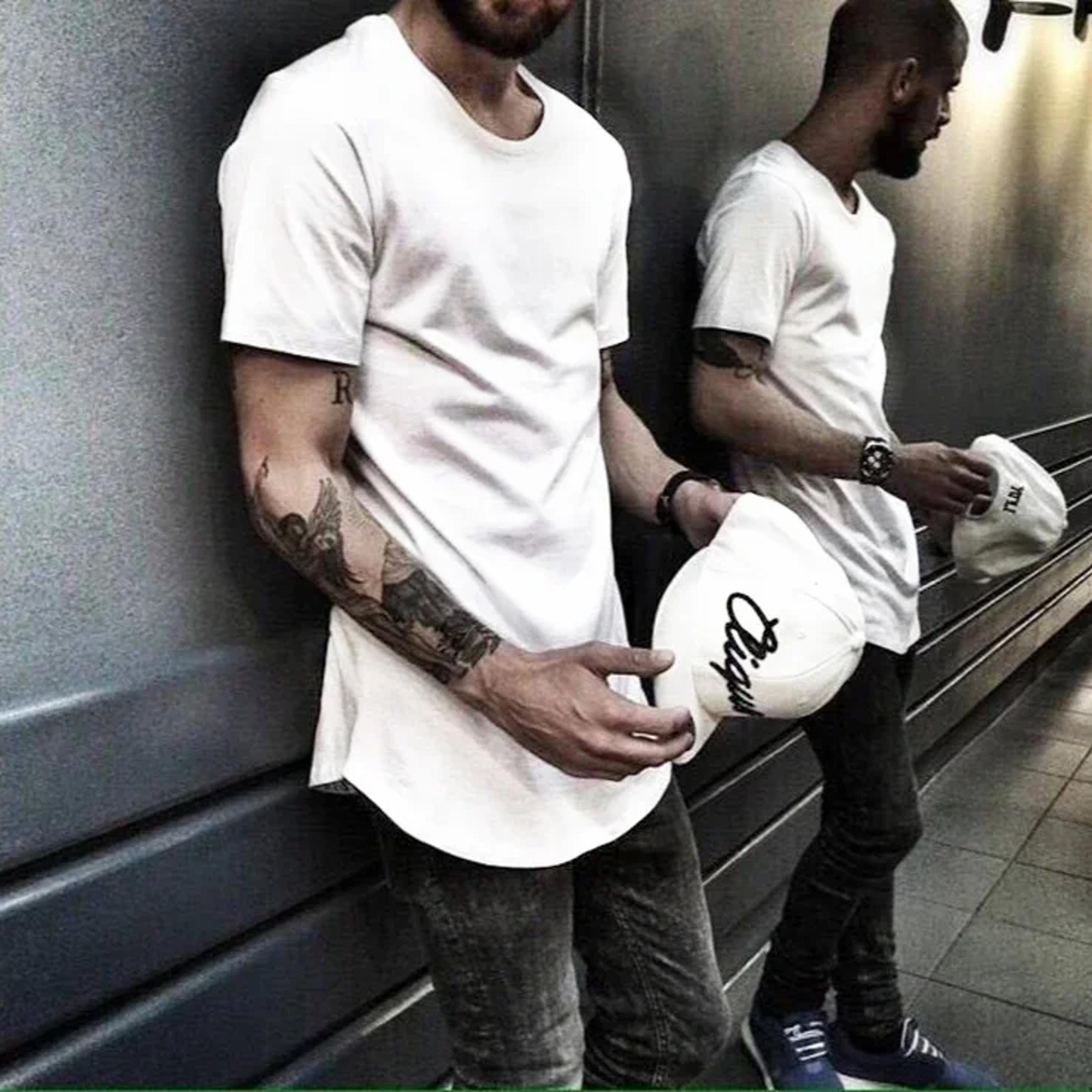 high street men's curved hem t-shirt – high quality cotton oversized extended longline tee
