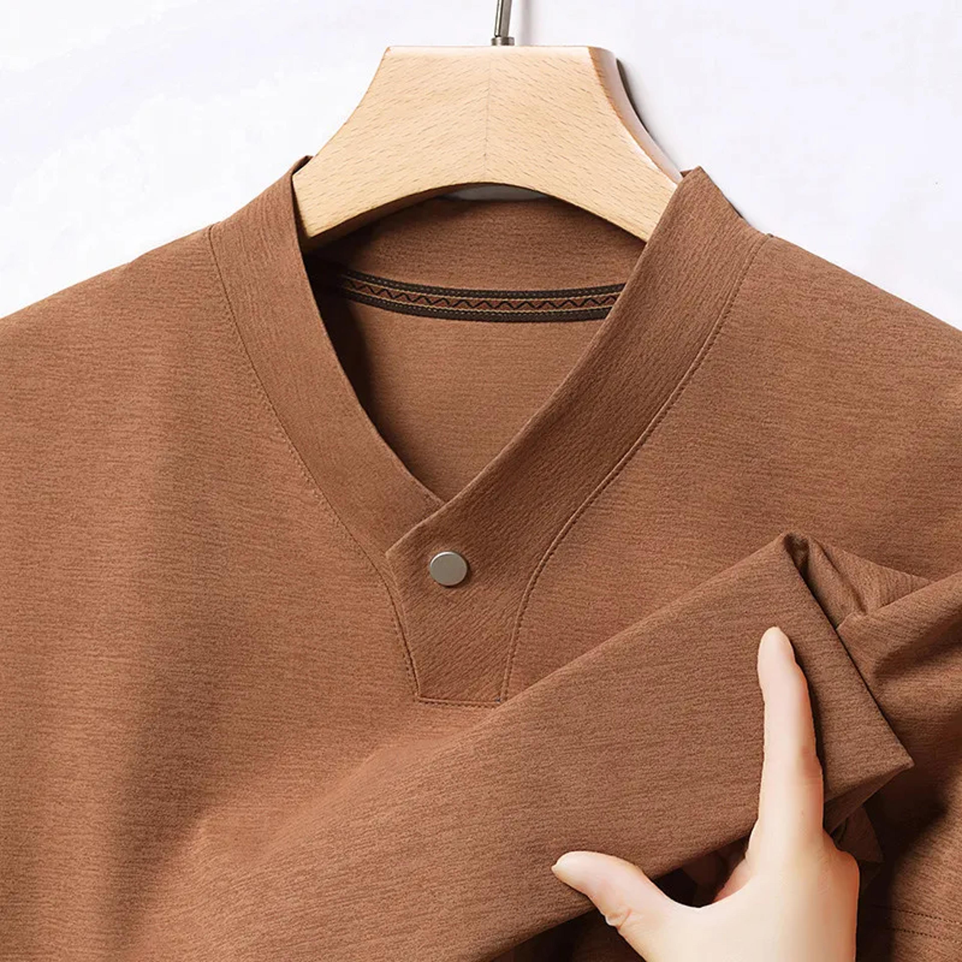 korean style men's casual v neck short sleeve t shirt breathable one button summer top