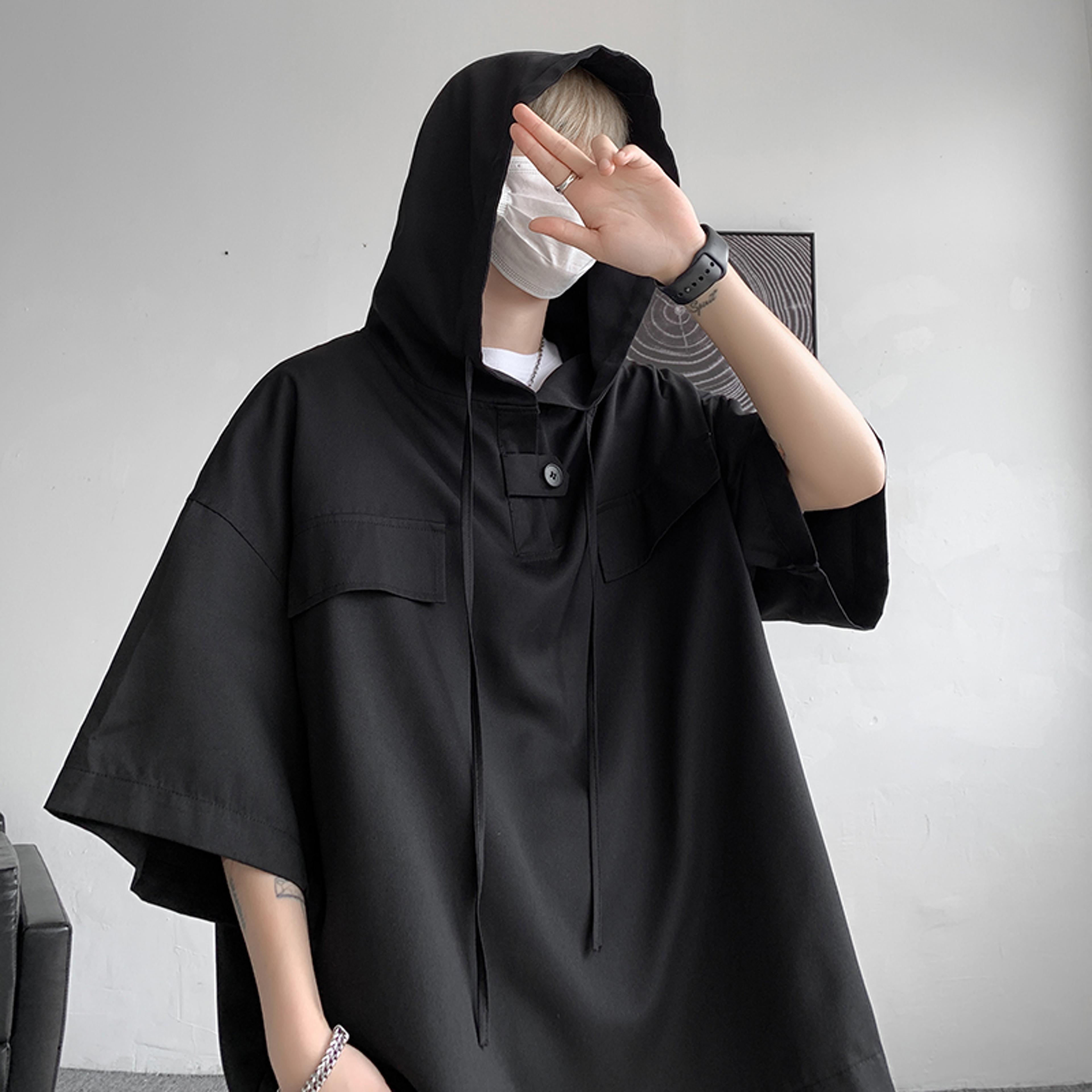 men's korean style hooded t-shirt loose casual streetwear pullover