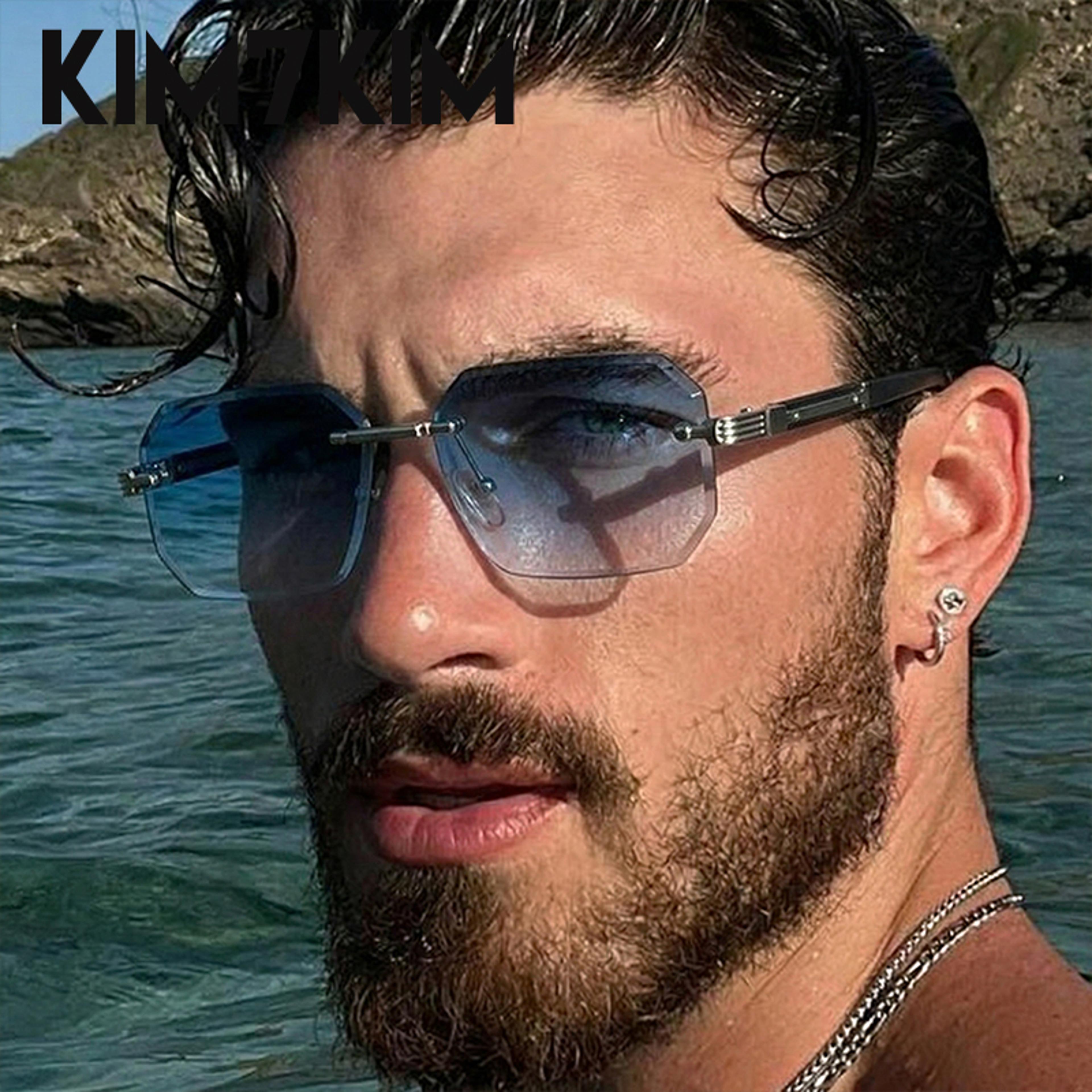 luxury rimless rectangle sunglasses for men
