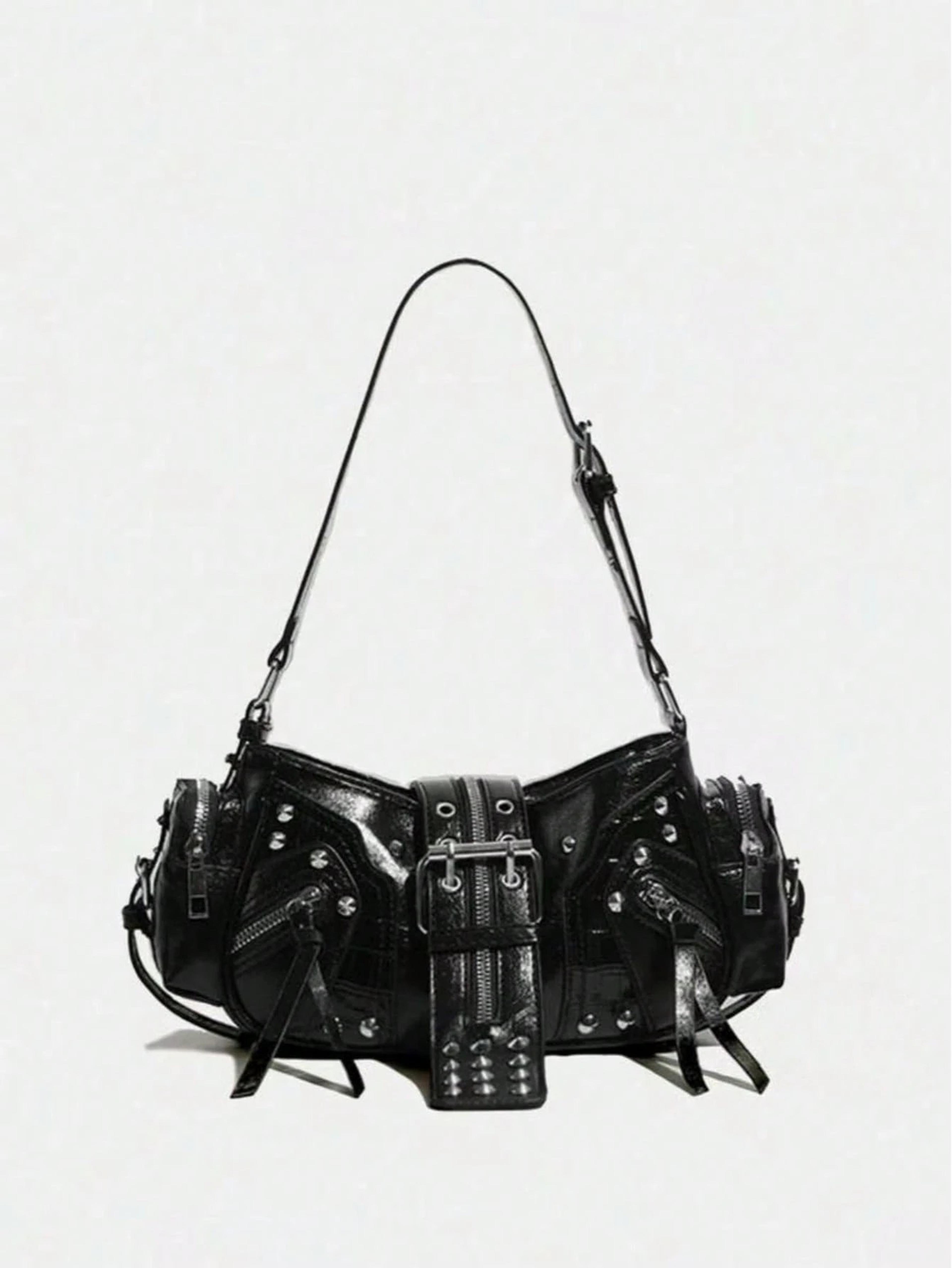 leather motorcycle bag - gothic punk cyberpunk crossbody purse