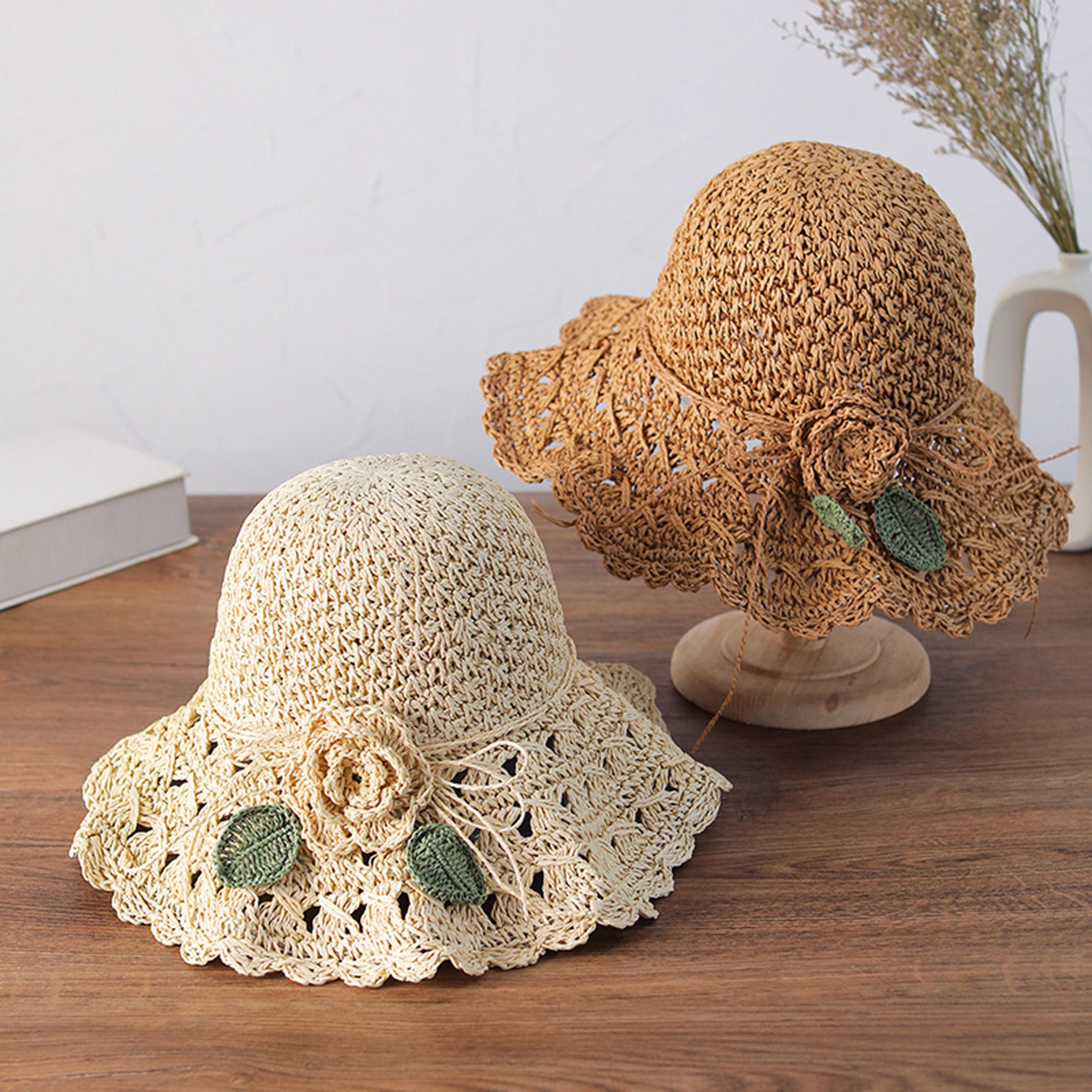 elegant women's summer sun hat – rollable wide brim straw hat & crochet beach hat for vacation