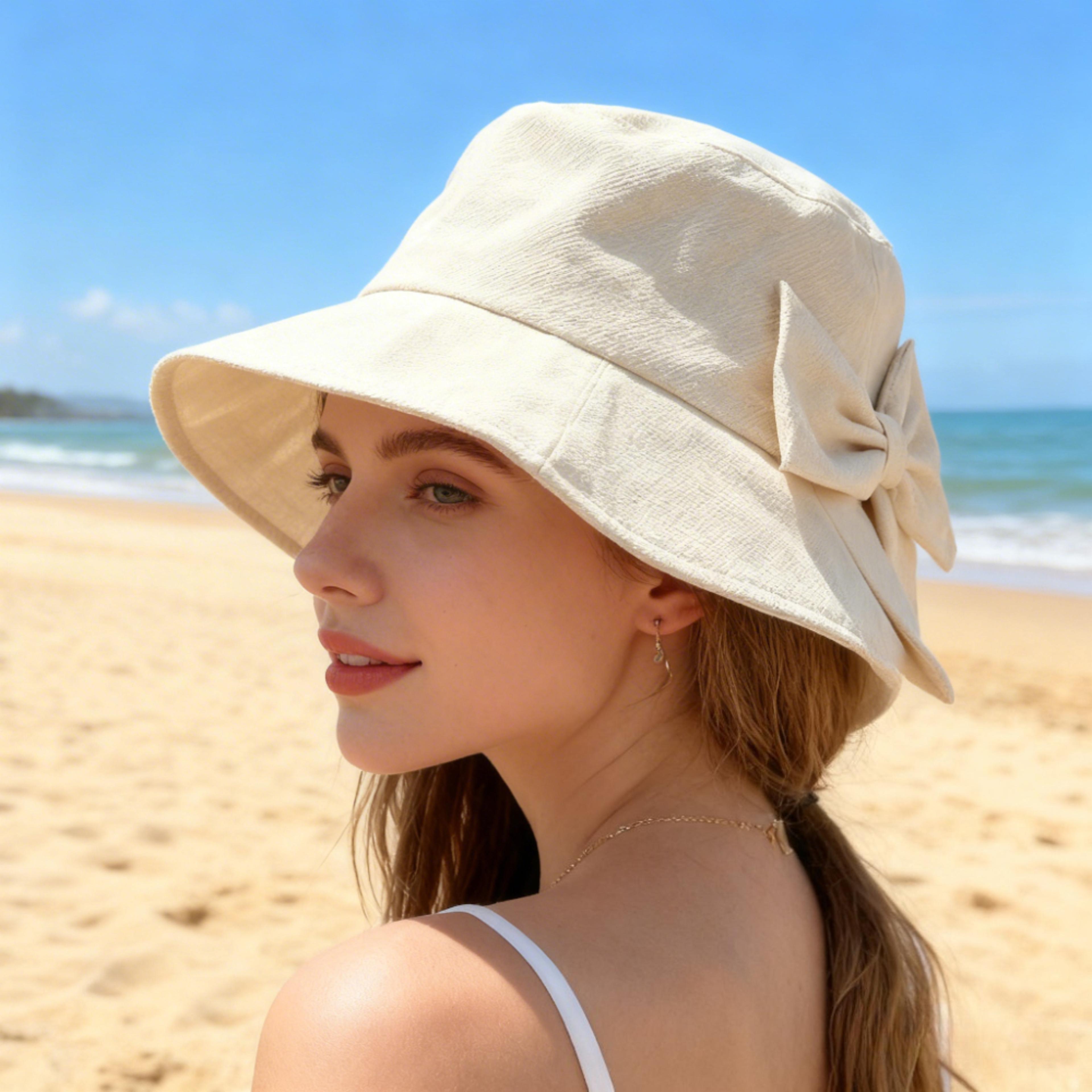 wide brim bow knot sun hat - anti-uv packable beach bucket hat for women