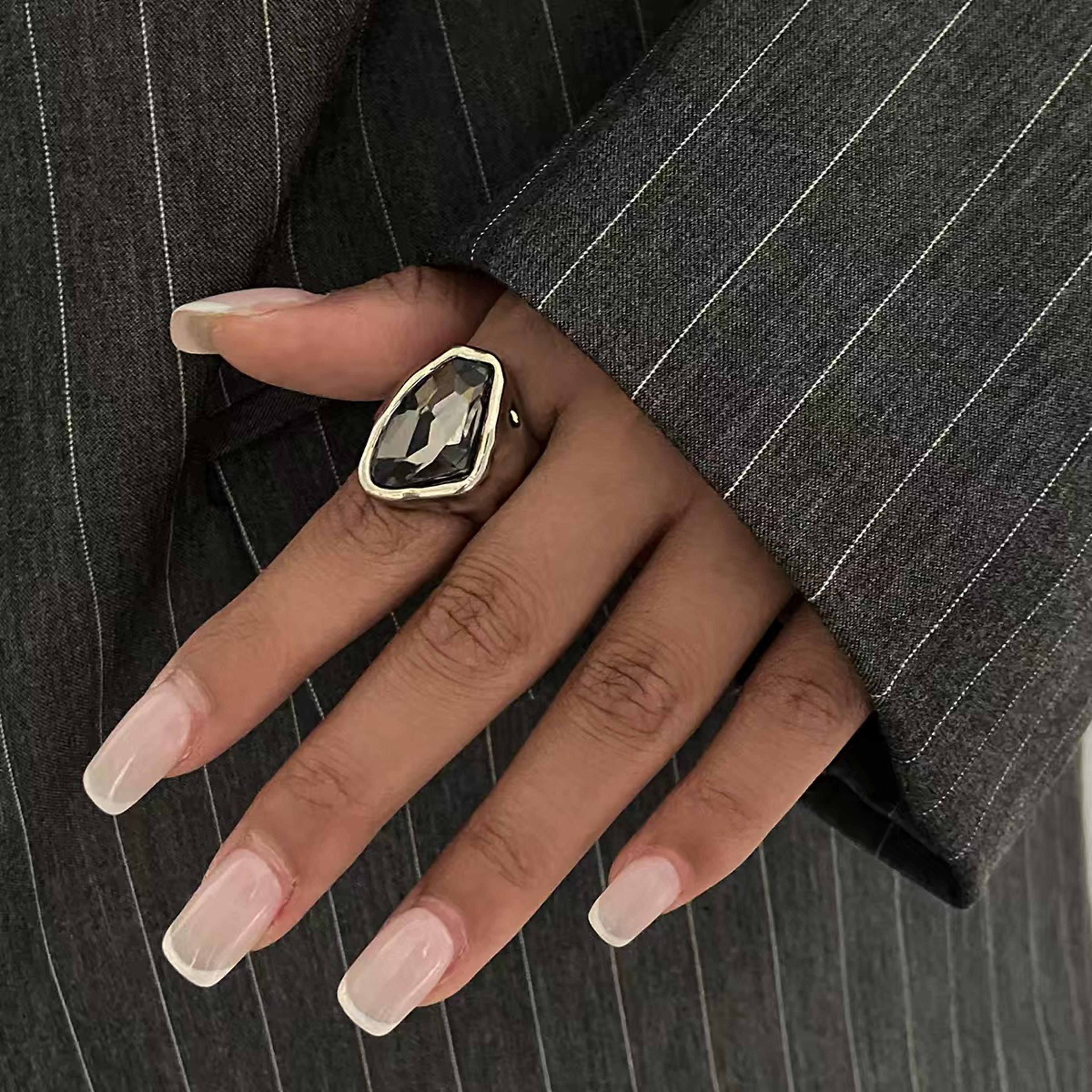 minimalist geometric adjustable open ring chic acrylic rhinestone statement jewelry for women