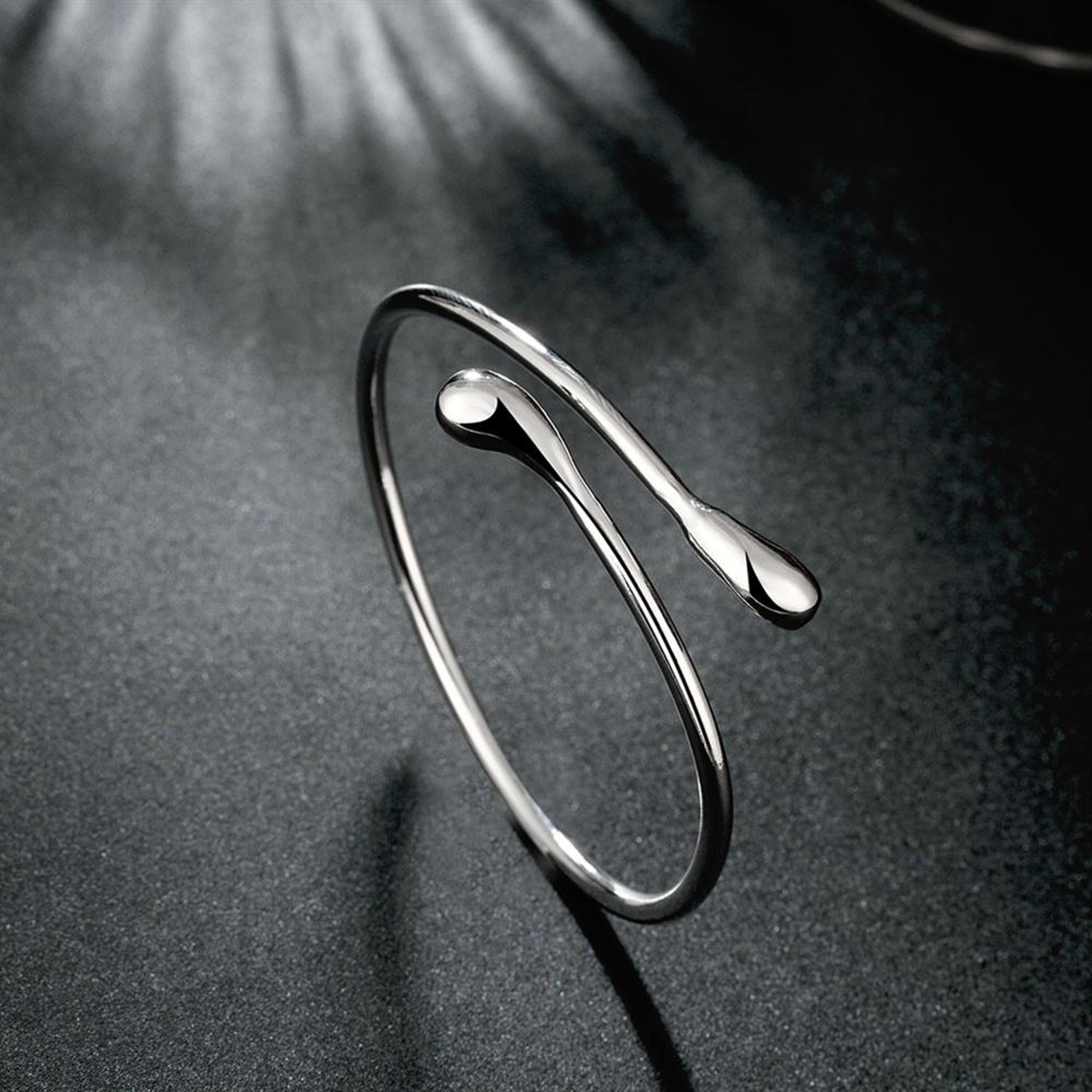 elegant water droplet sterling silver cuff bangle