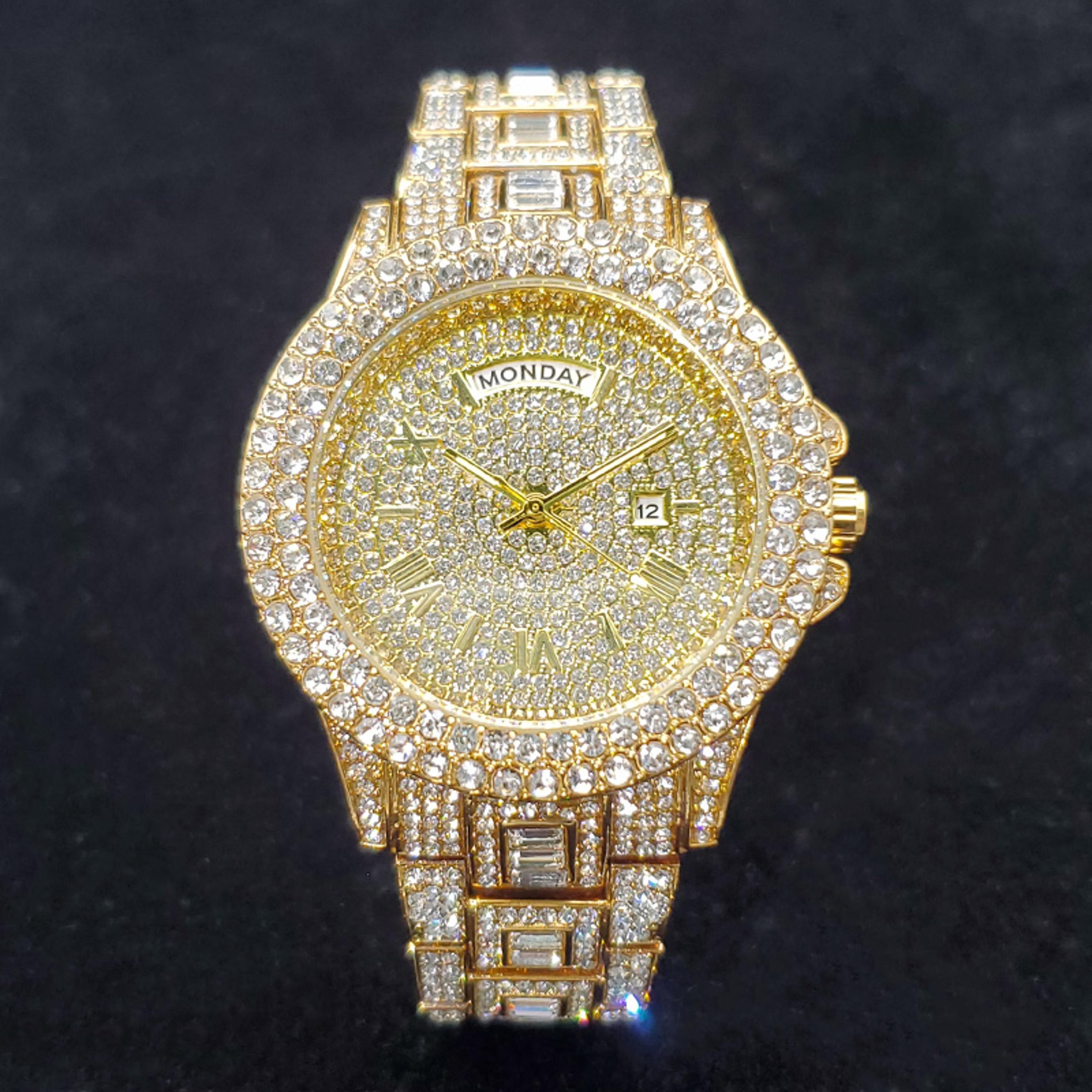 luxury diamond watch for men hip hop iced out gold stainless steel watch