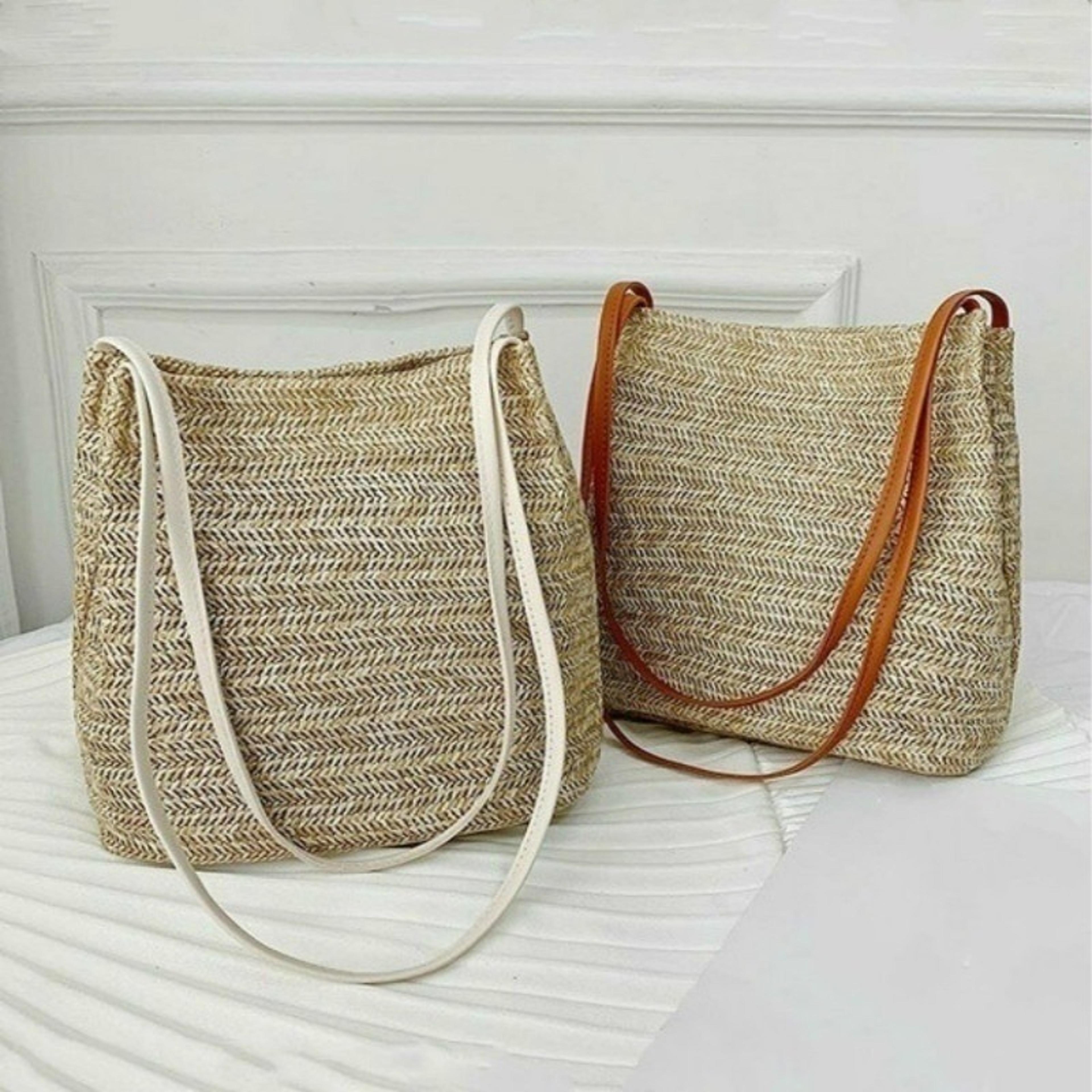 handwoven straw beach bag large rattan basket tote for women