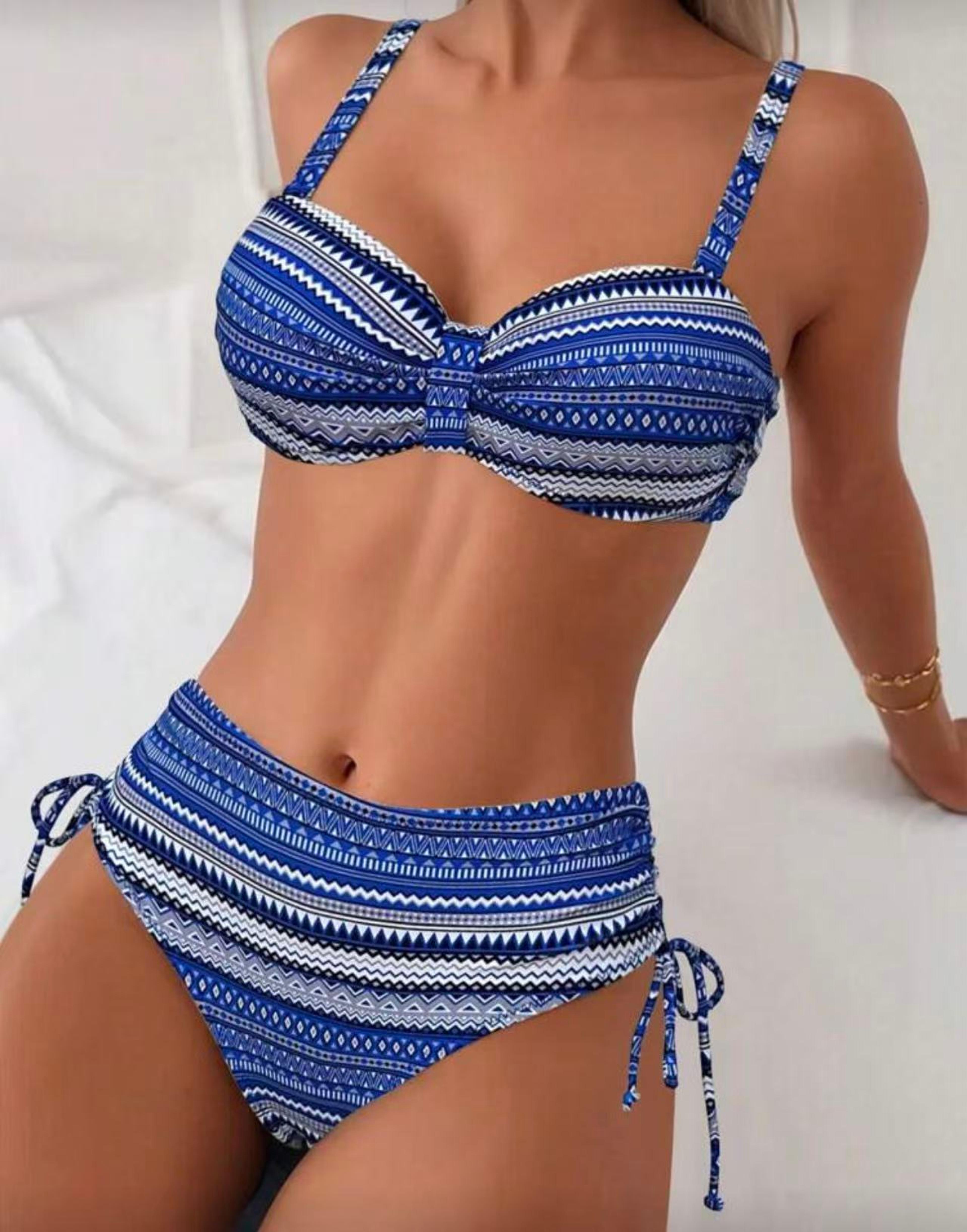 elevated striped high waisted bikini women two piece swimsuit