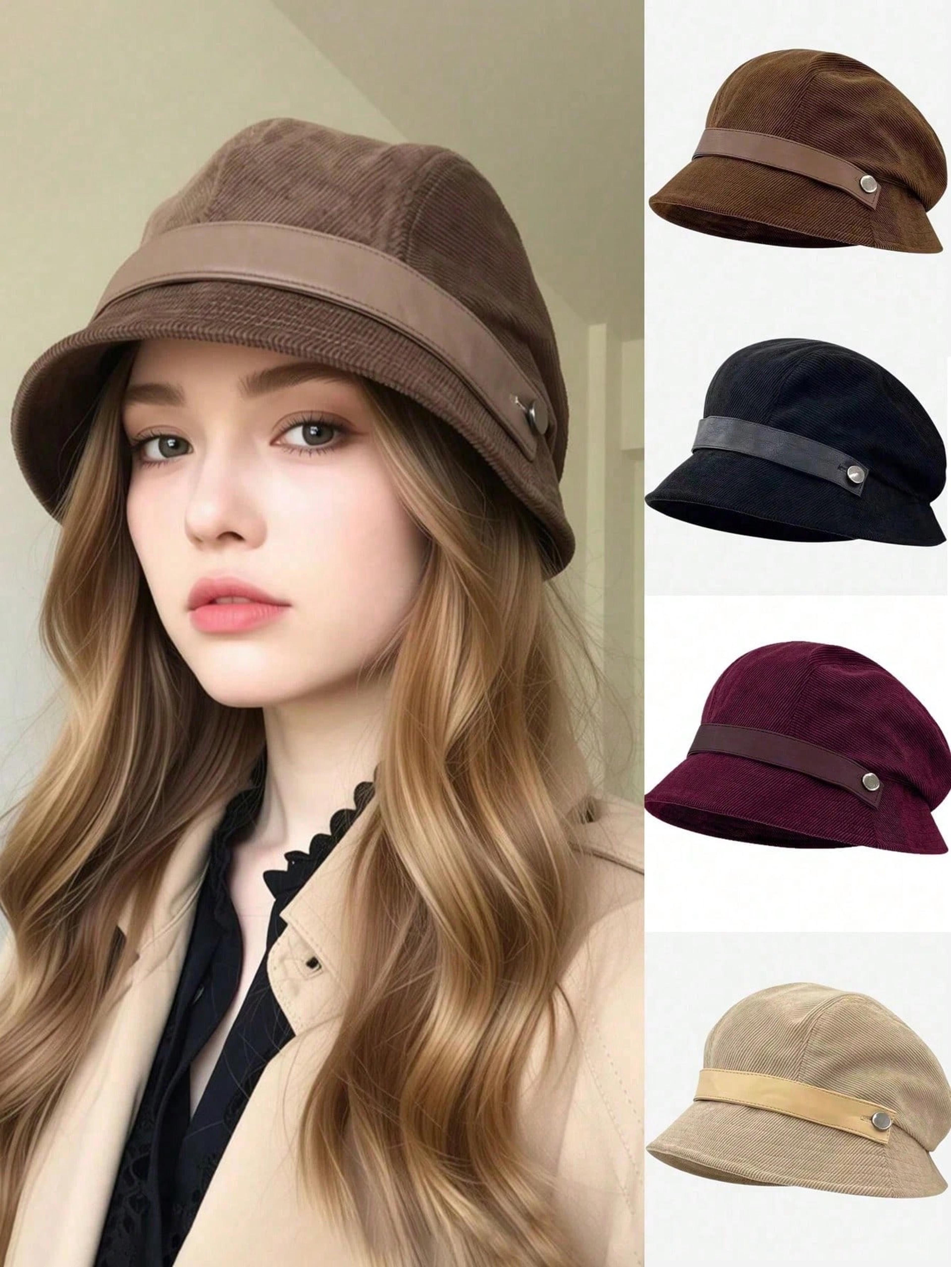 vintage corduroy winter bucket hat for women korean style casual cap